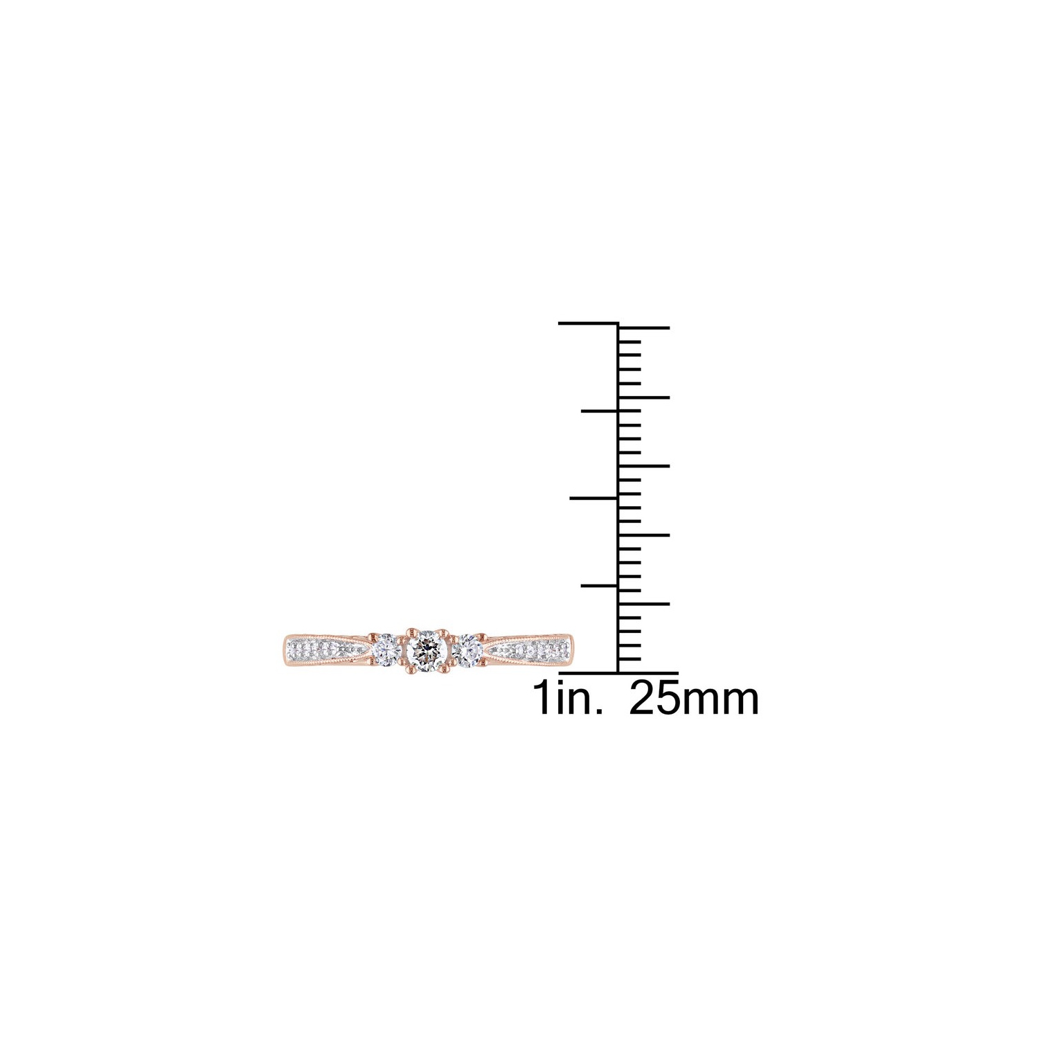 Bague en or rose 10K ct à trois pierres avec diamant de 1 ct/4&nbsp;carat