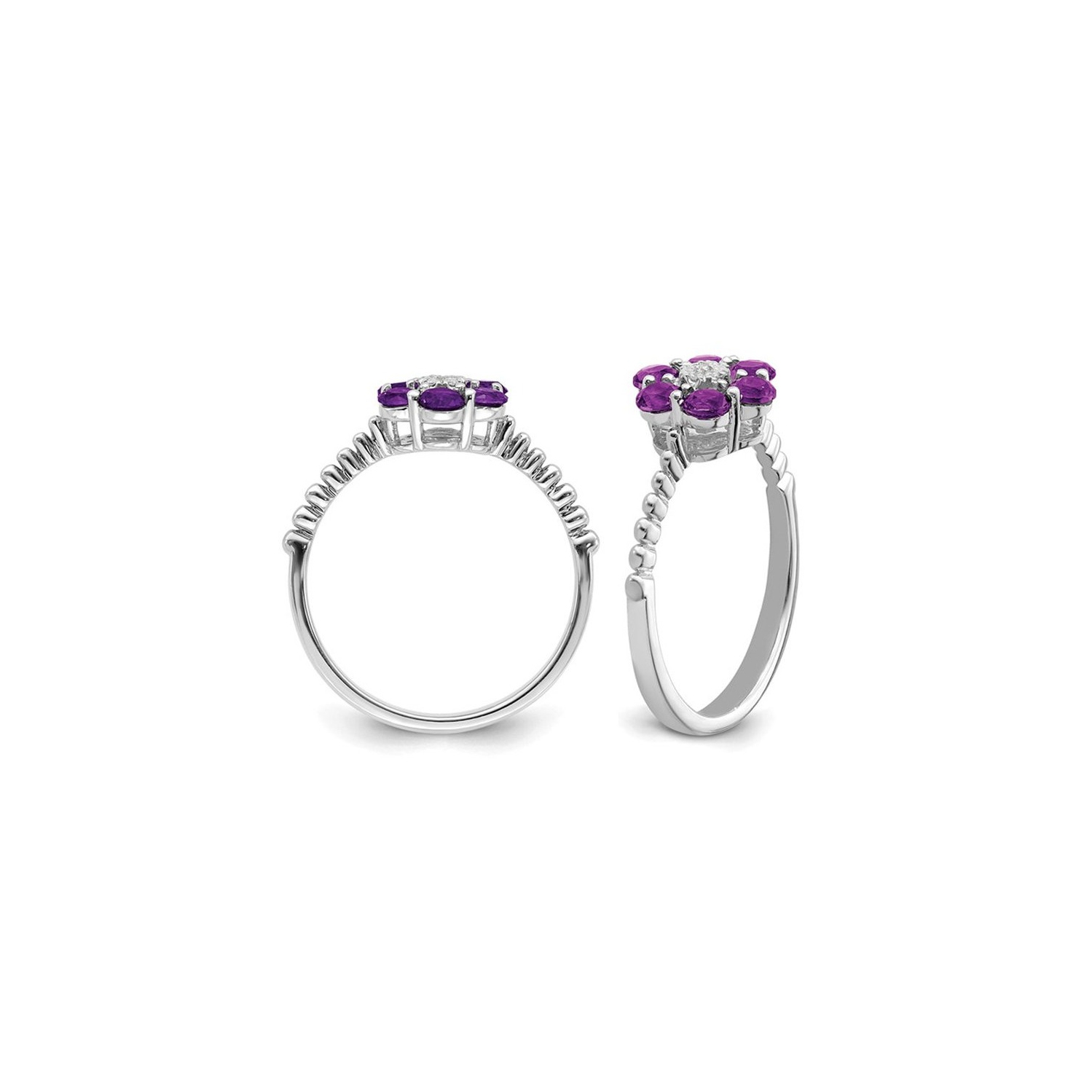 9/10 Carat Natural Amethyst Flower Ring in 14K White Gold
