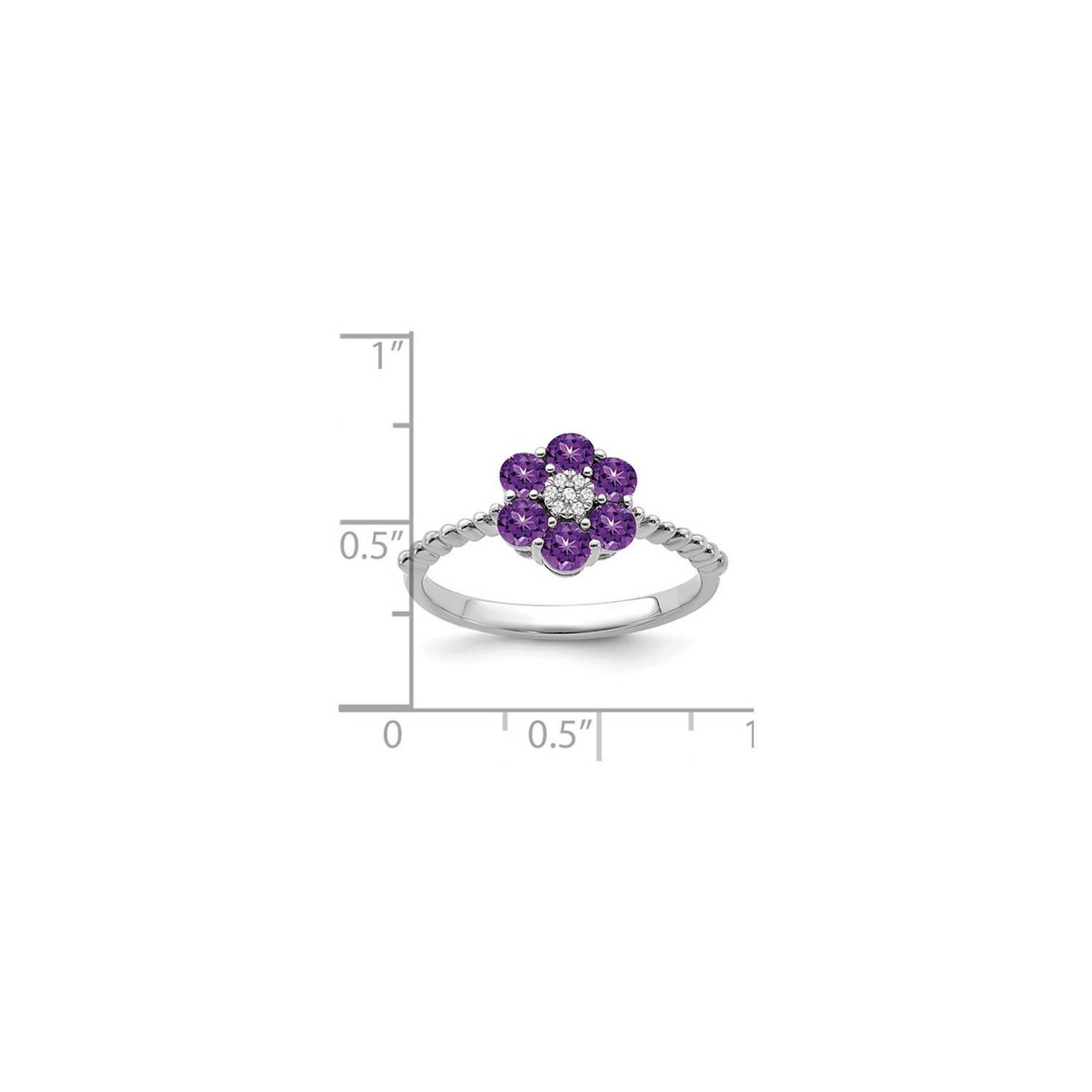 9/10 Carat Natural Amethyst Flower Ring in 14K White Gold