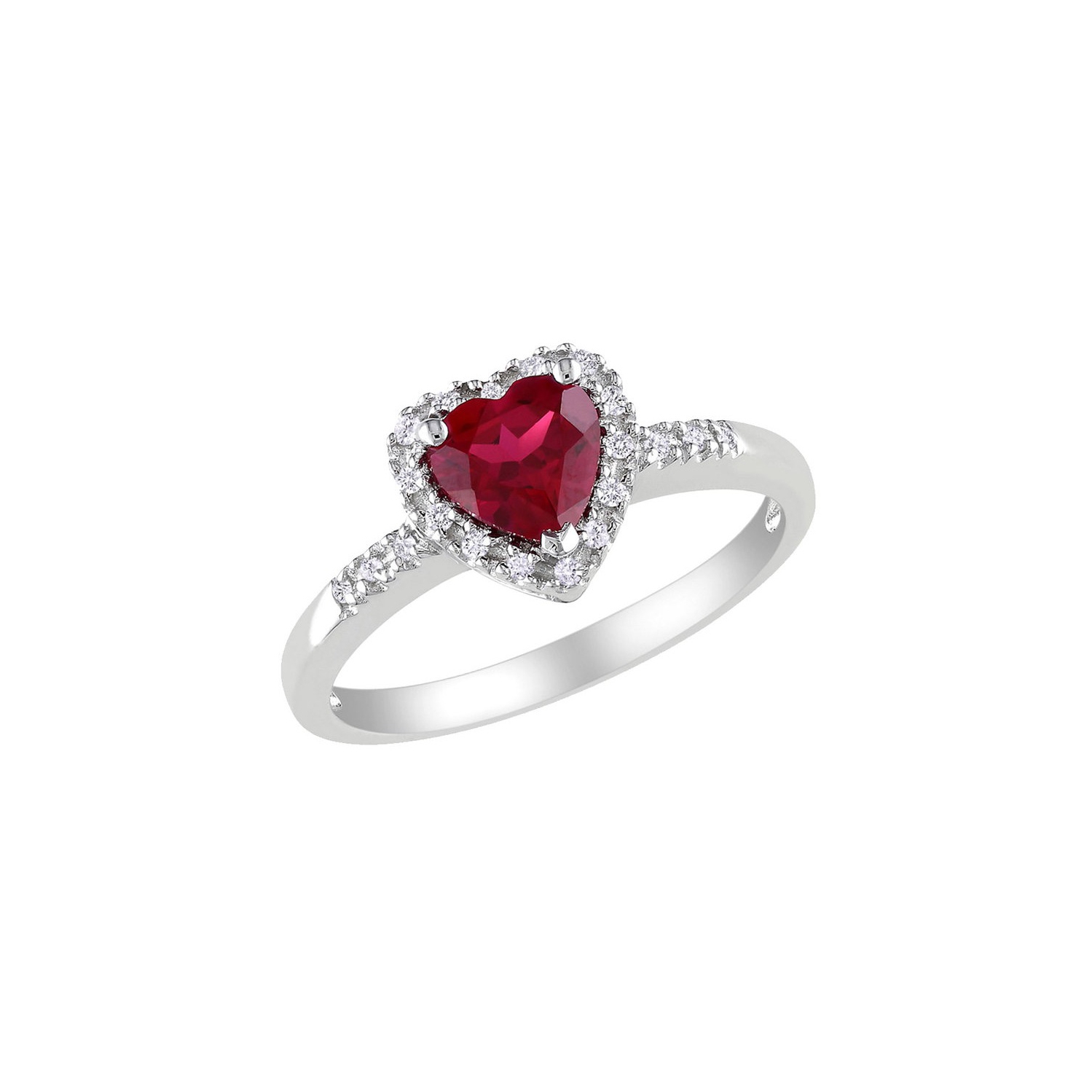 1.10 Carat Lab-Created Ruby Heart Ring with Diamonds in Sterling Silver