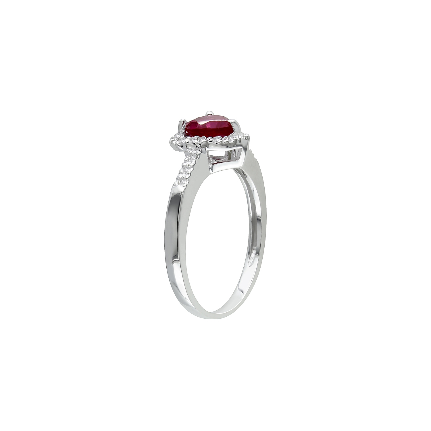 1.10 Carat Lab-Created Ruby Heart Ring with Diamonds in Sterling Silver