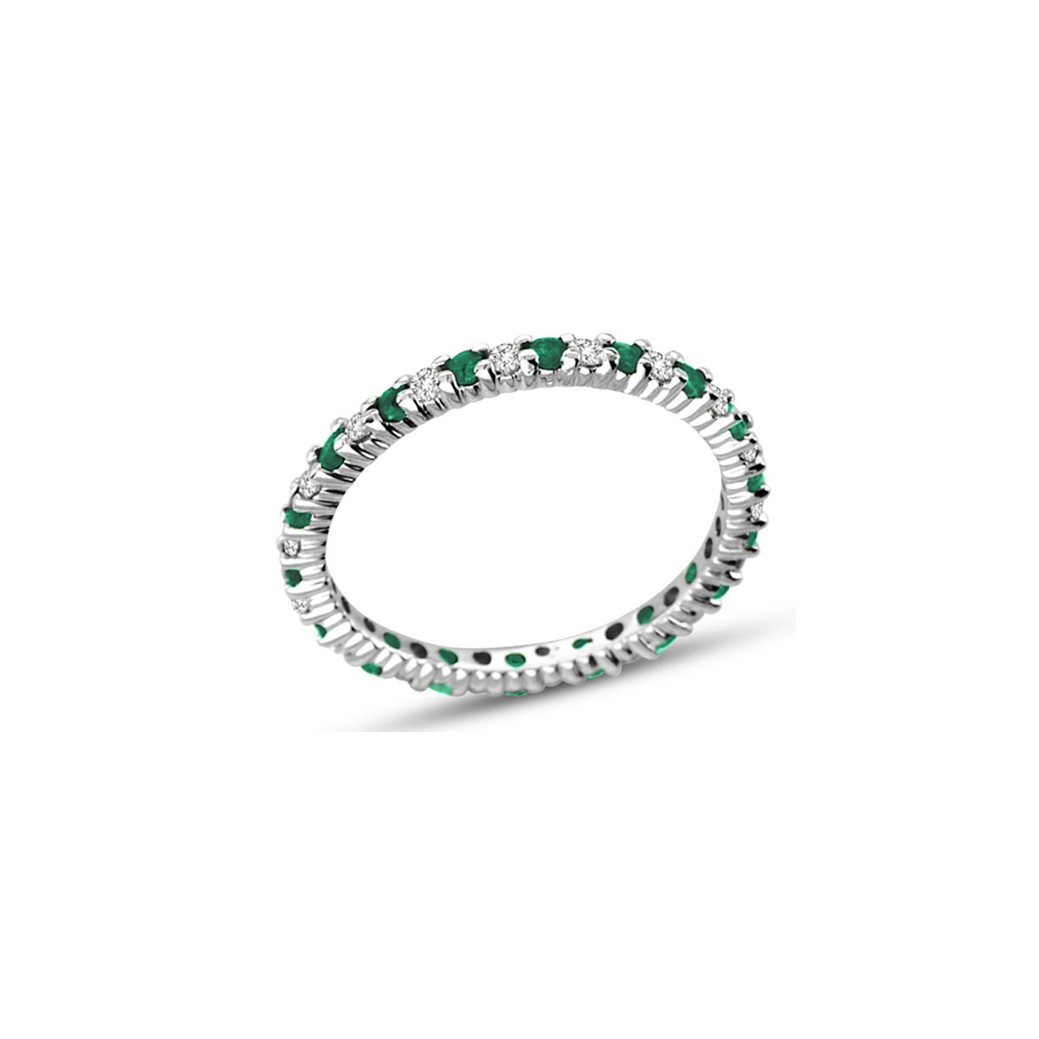 3/10 Carat Natural Emerald Eternity Band in 14K White Gold with Diamonds 1/4 Carat