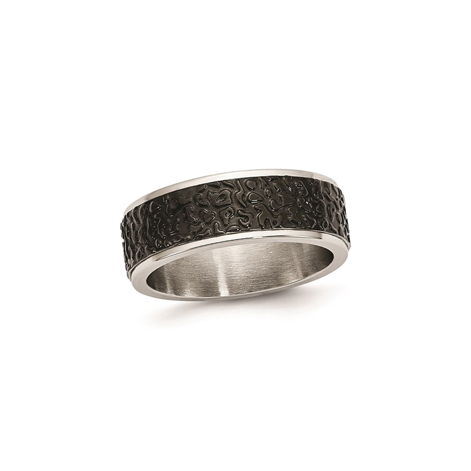 Black Plated Stainless Steel Textured Wedding Band Ring