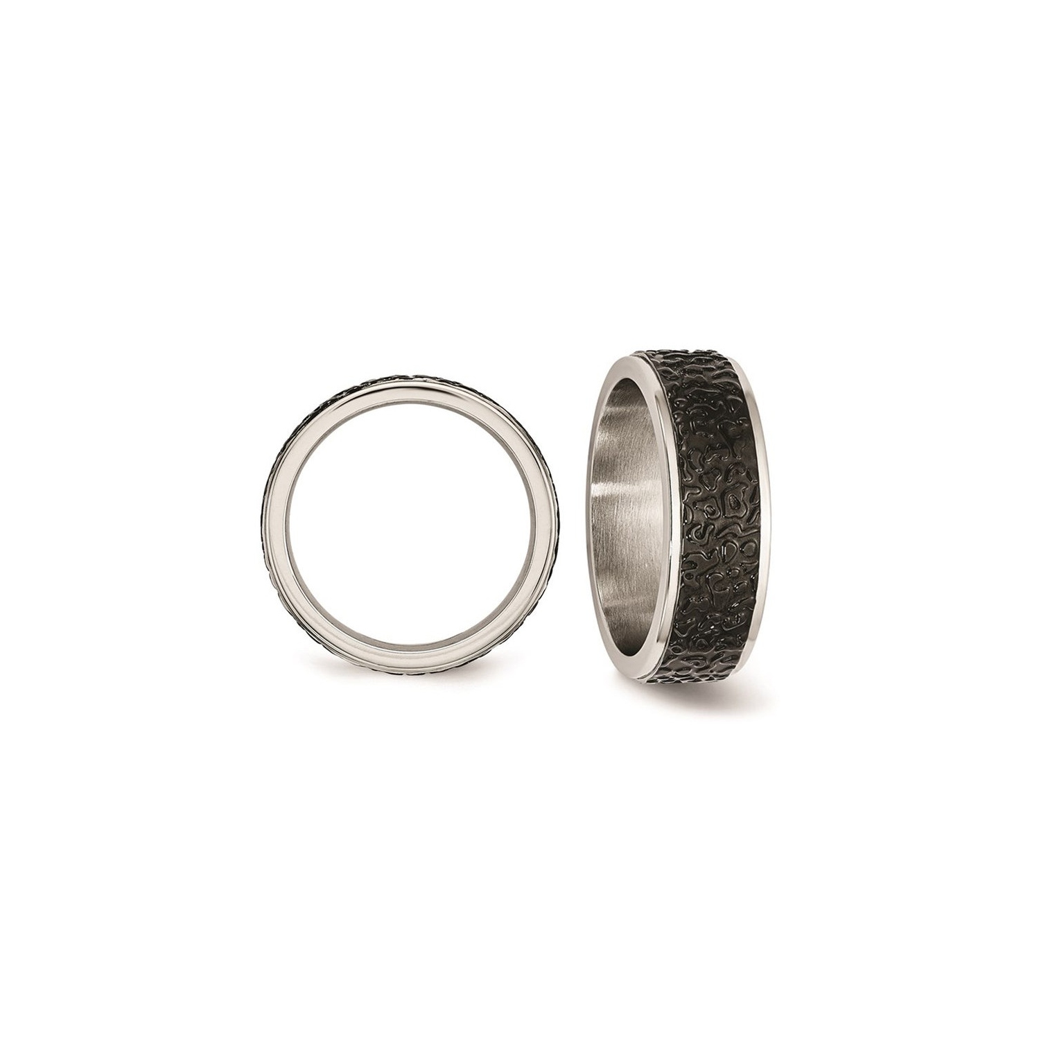 Black Plated Stainless Steel Textured Wedding Band Ring