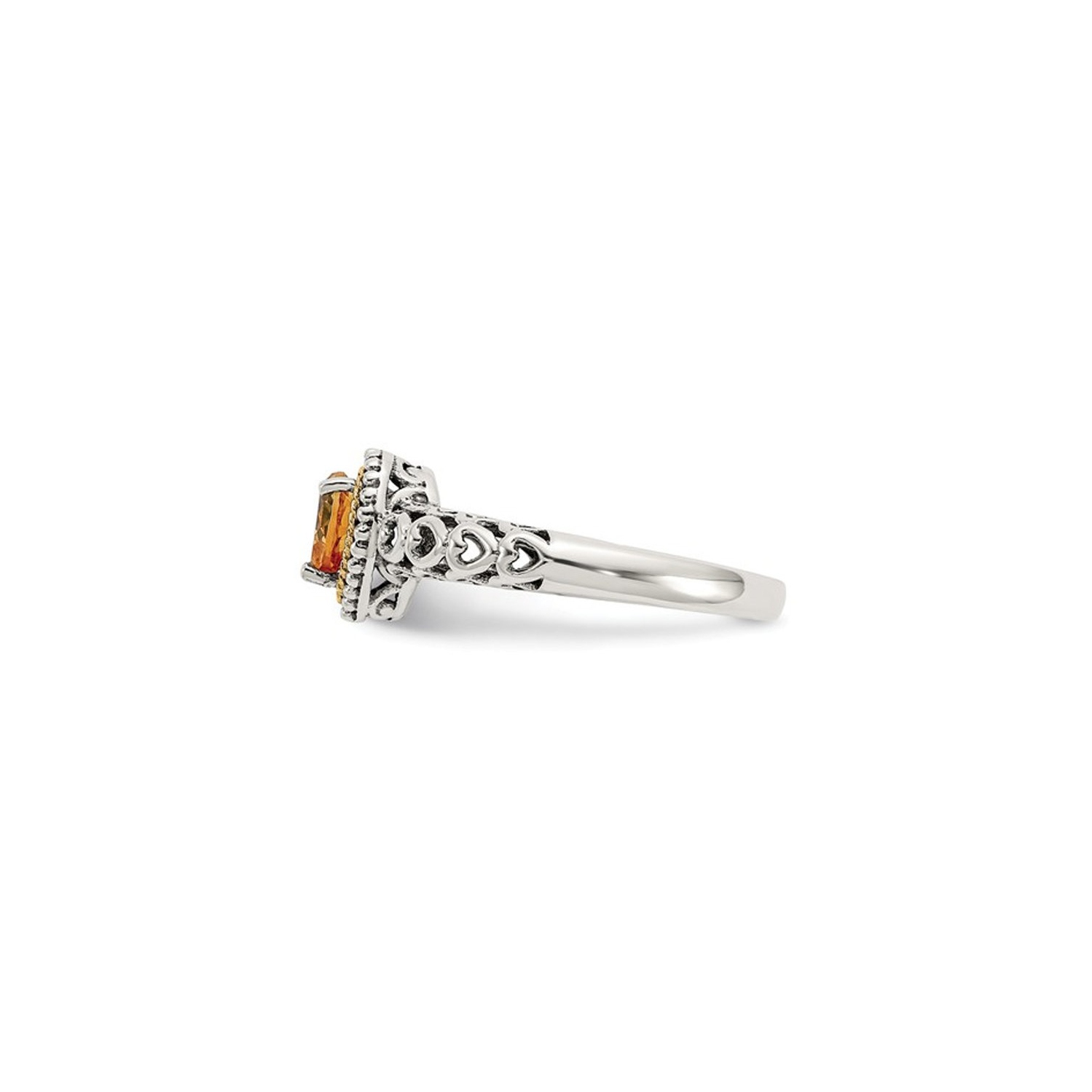 Antiqued Natural Citrine Heart Ring in Sterling Silver with 14K Gold Accents