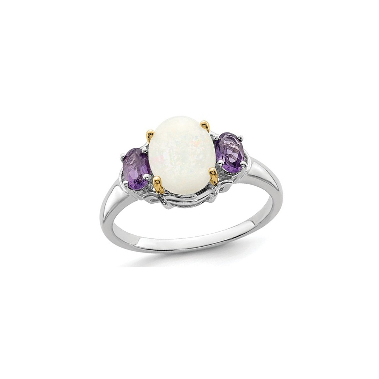 Amethyst and Created Opal Ring 1.35 Carats in Sterling Silver