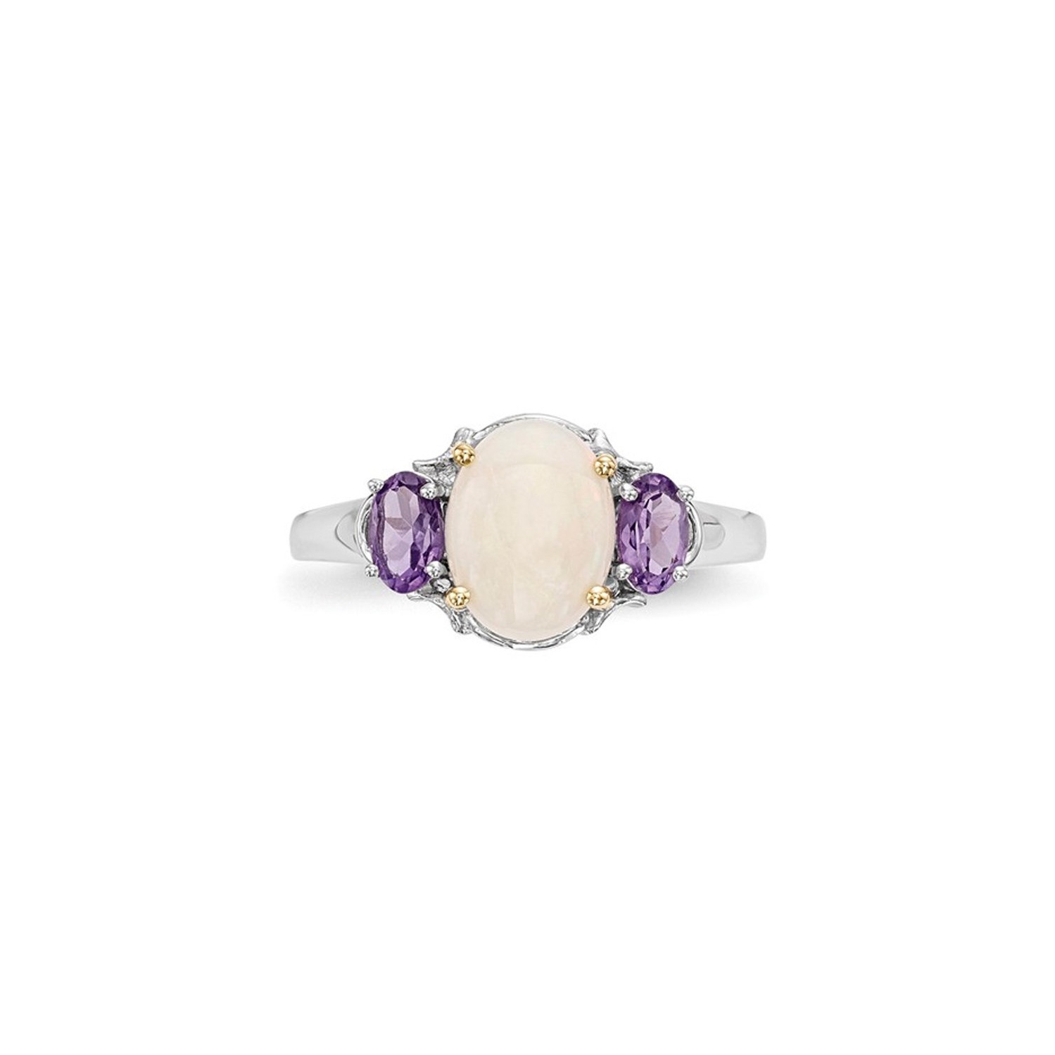 Amethyst and Created Opal Ring 1.35 Carats in Sterling Silver