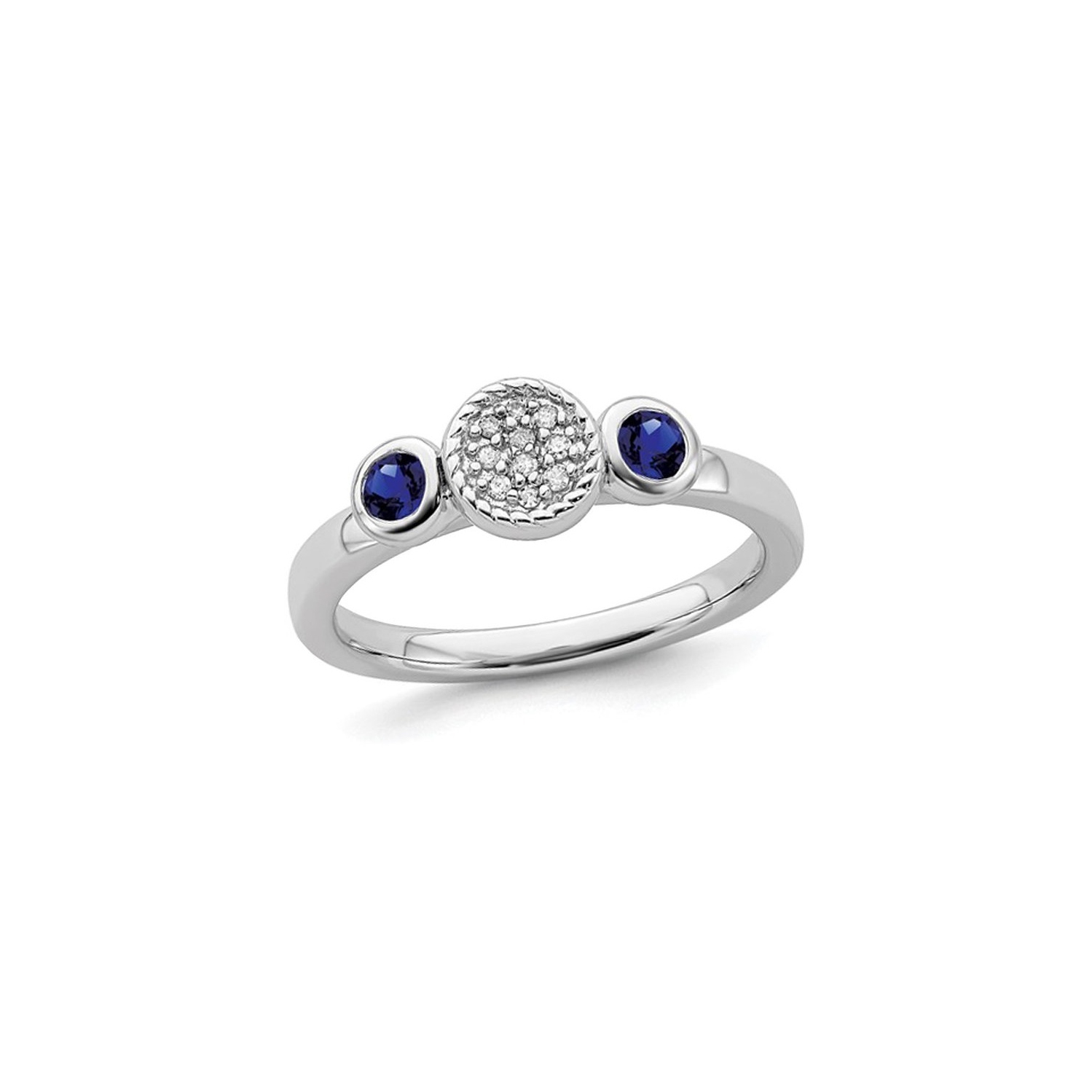 Created Blue Sapphire Ring with Diamonds 1/3 Carat in Sterling Silver