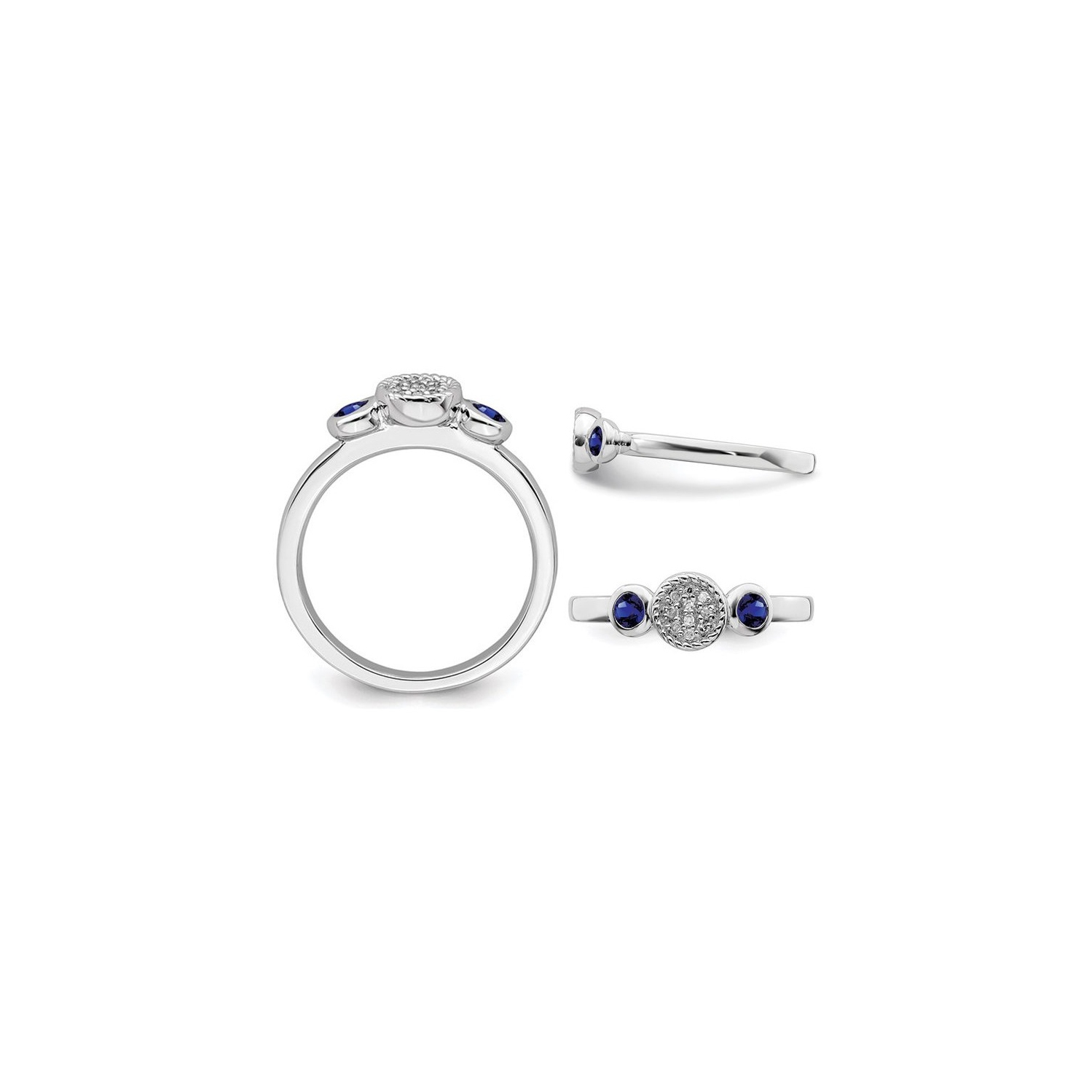 Created Blue Sapphire Ring with Diamonds 1/3 Carat in Sterling Silver