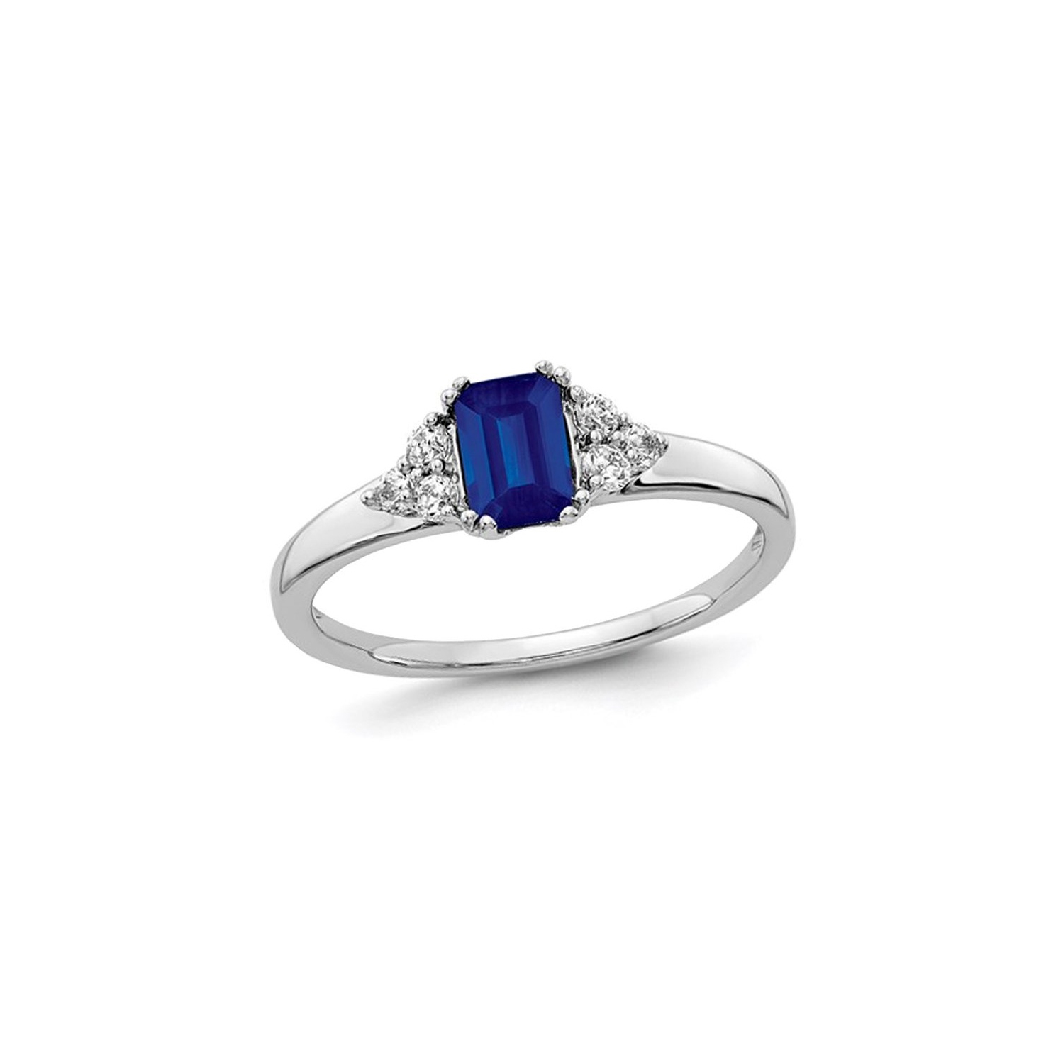 Bague en or blanc 14K ct avec saphir bleu naturel de 2 ct/3&nbsp;carat et diamants 1/7&nbsp;carat (ct)