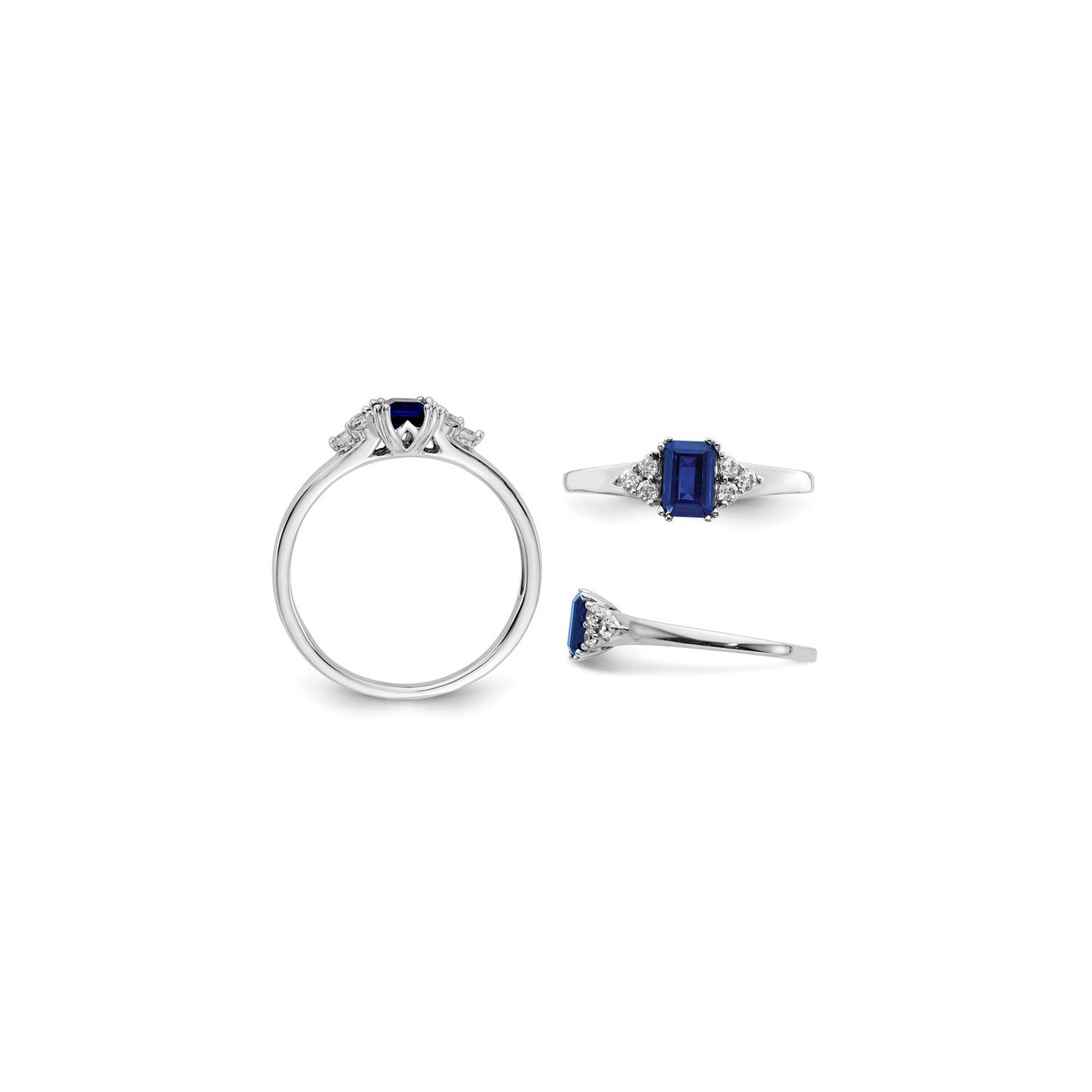 Bague en or blanc 14K ct avec saphir bleu naturel de 2 ct/3&nbsp;carat et diamants 1/7&nbsp;carat (ct)