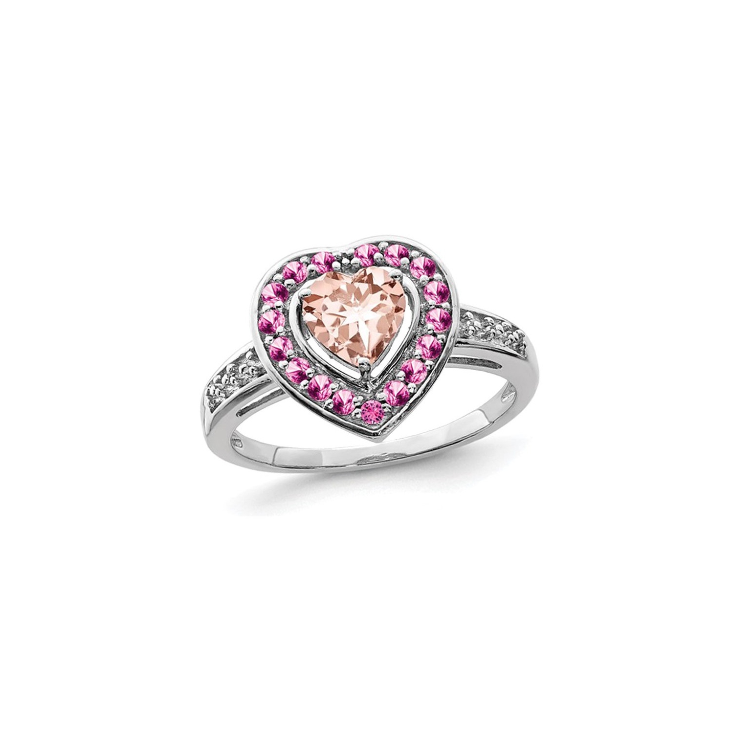 4/5 Carat Morganite Heart Ring in Rhodium Plated Sterling Silver
