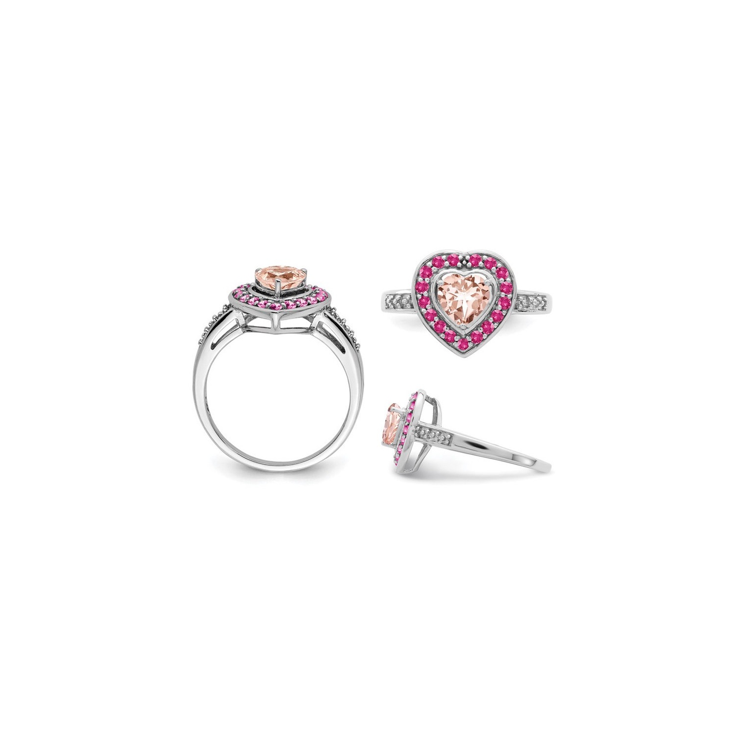 4/5 Carat Morganite Heart Ring in Rhodium Plated Sterling Silver