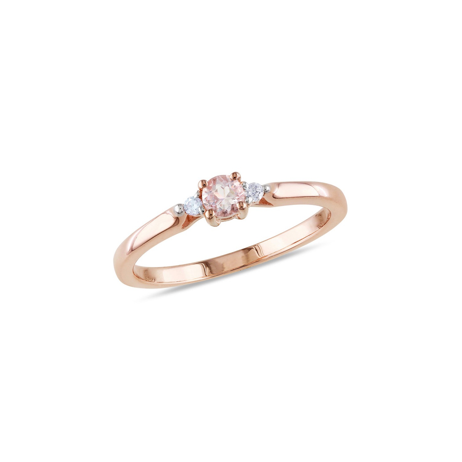 1/6 Carat Morganite Ring in Rose Pink Sterling Silver with Accent Diamonds