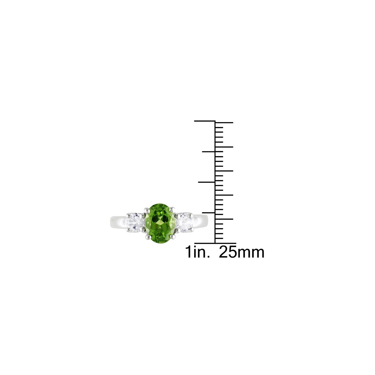 Bague en argent sterling avec péridot 1,25 carat et saphir blanc synthétique 3/5 carat (ct)