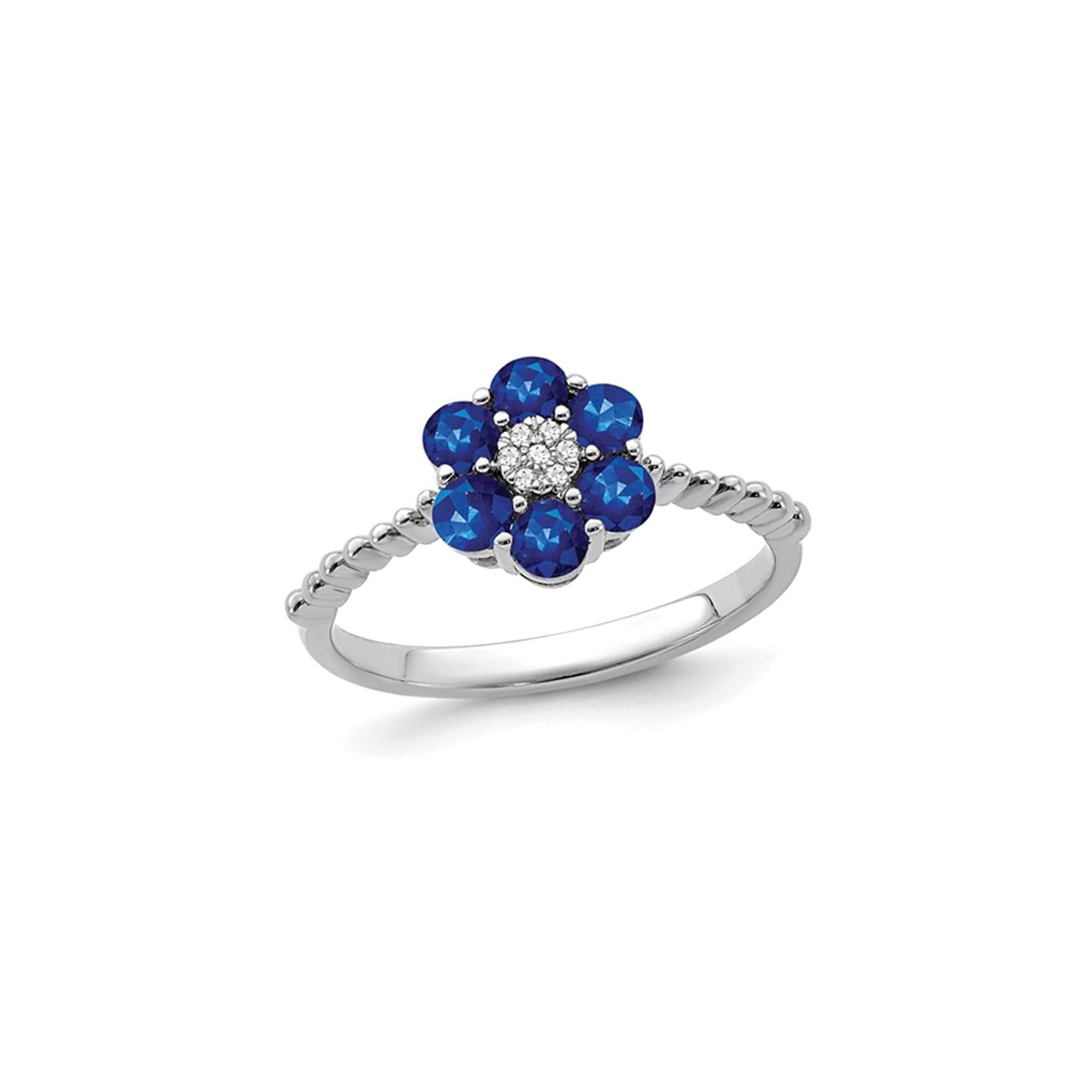 3/5 Carat Blue Sapphire Flower Ring in 14K White Gold