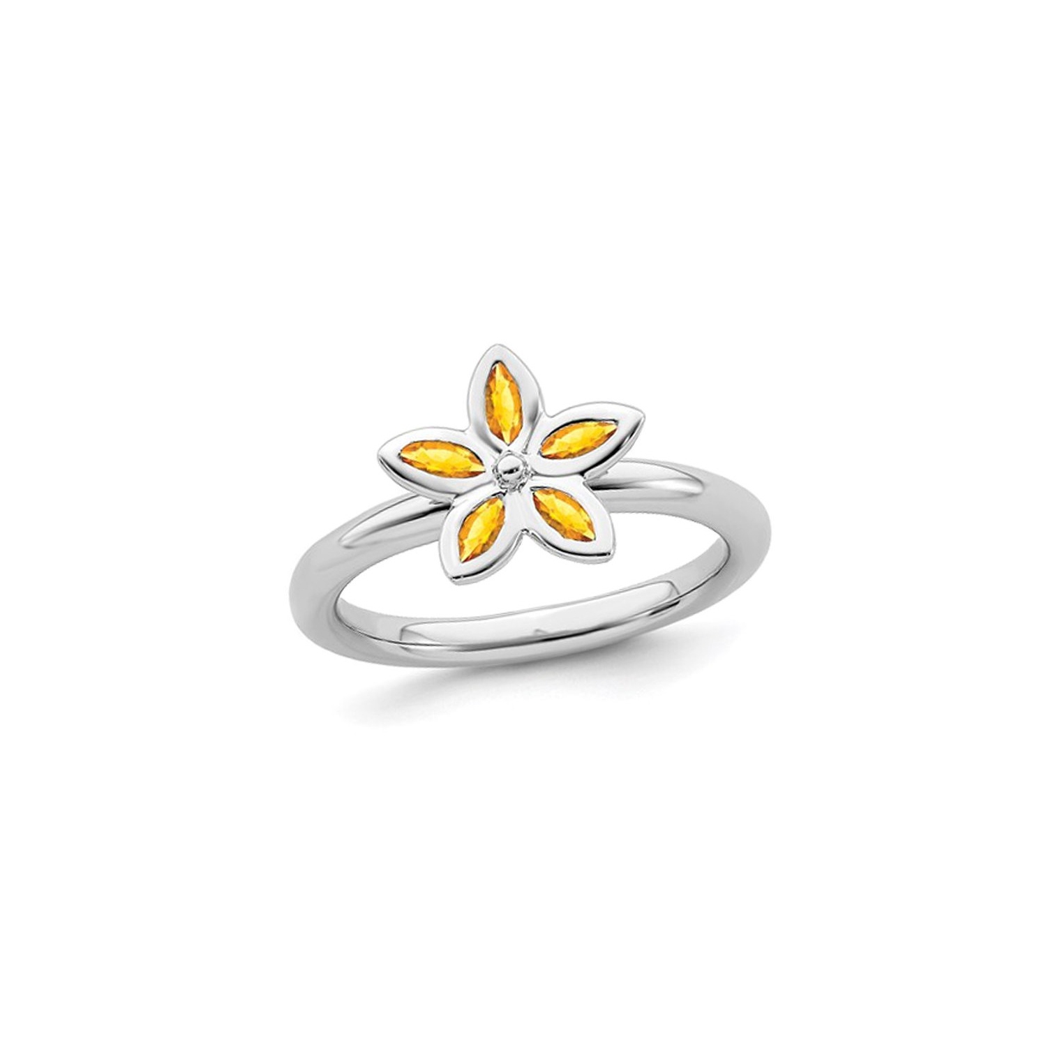 1/3 Carat Citrine Flower Ring in Sterling Silver