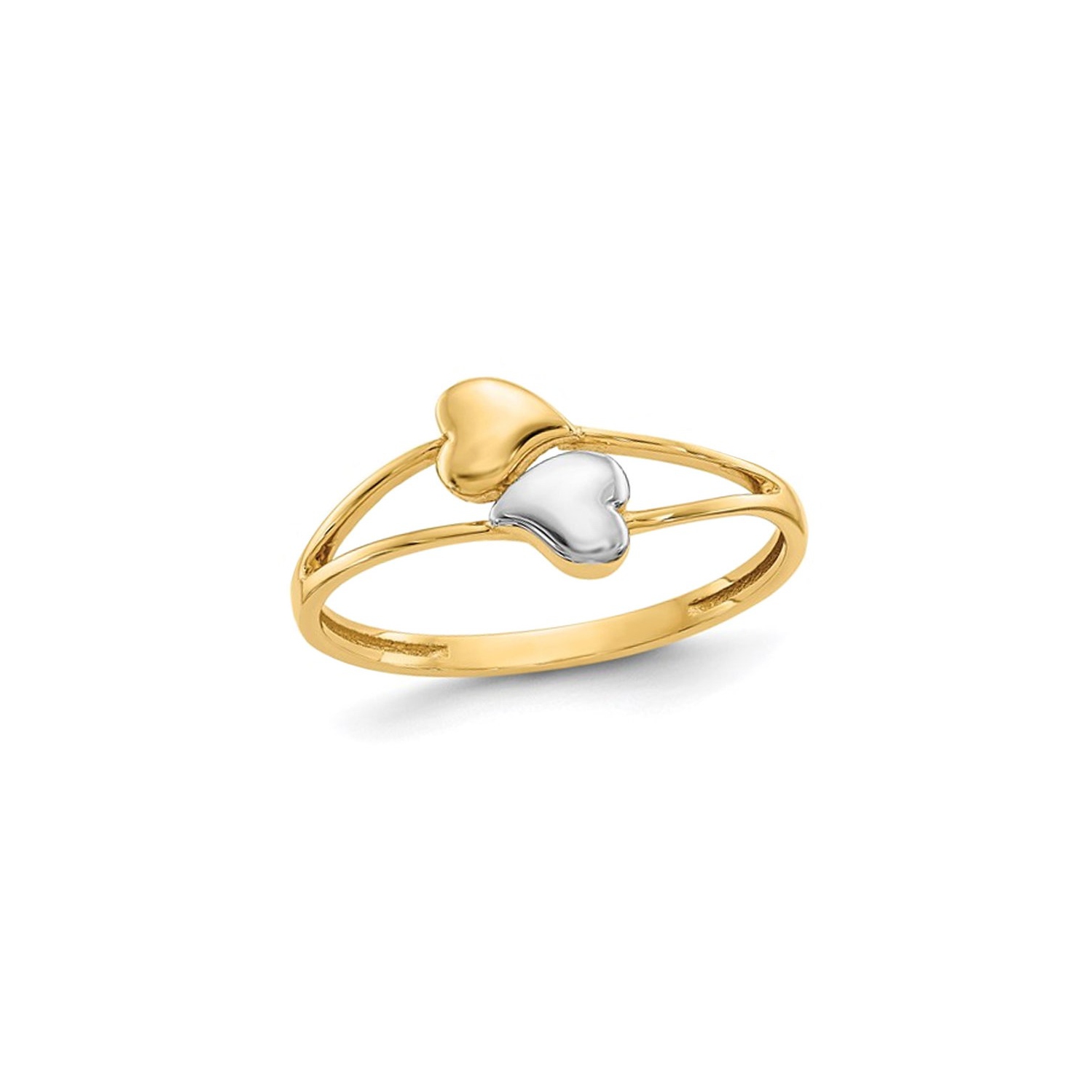14K Yellow and White Gold Double Heart Promise Ring