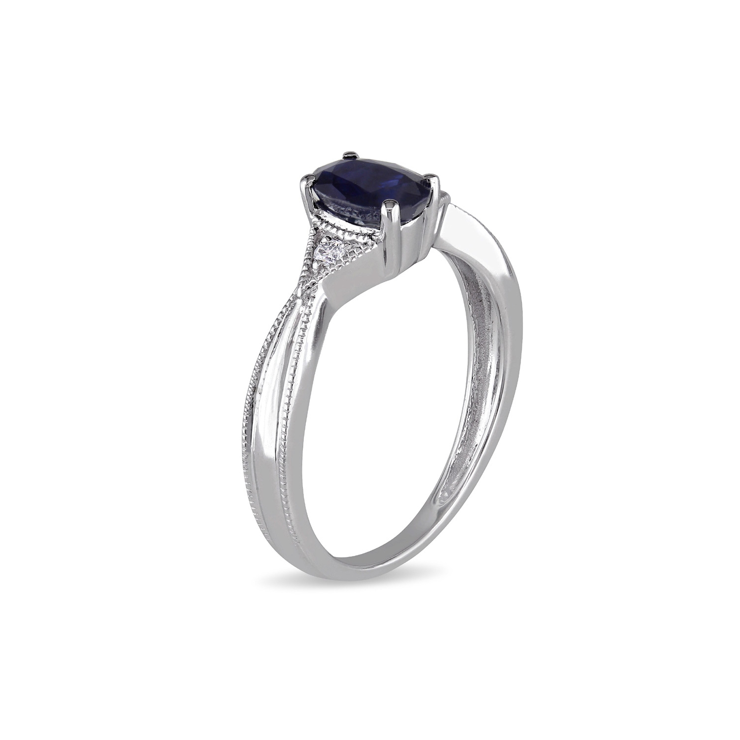 3/5 Carat (ctw) Oval-Cut Blue Sapphire & Diamond Ring in 14K White Gold