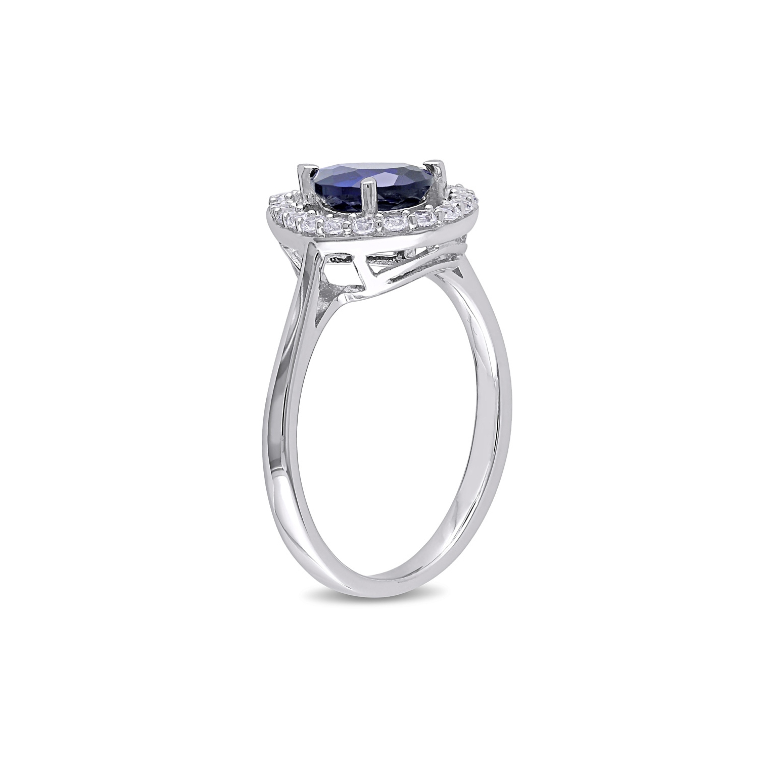 Bague en argent sterling avec saphir bleu et blanc synthétique en laboratoire de 2.20 ct