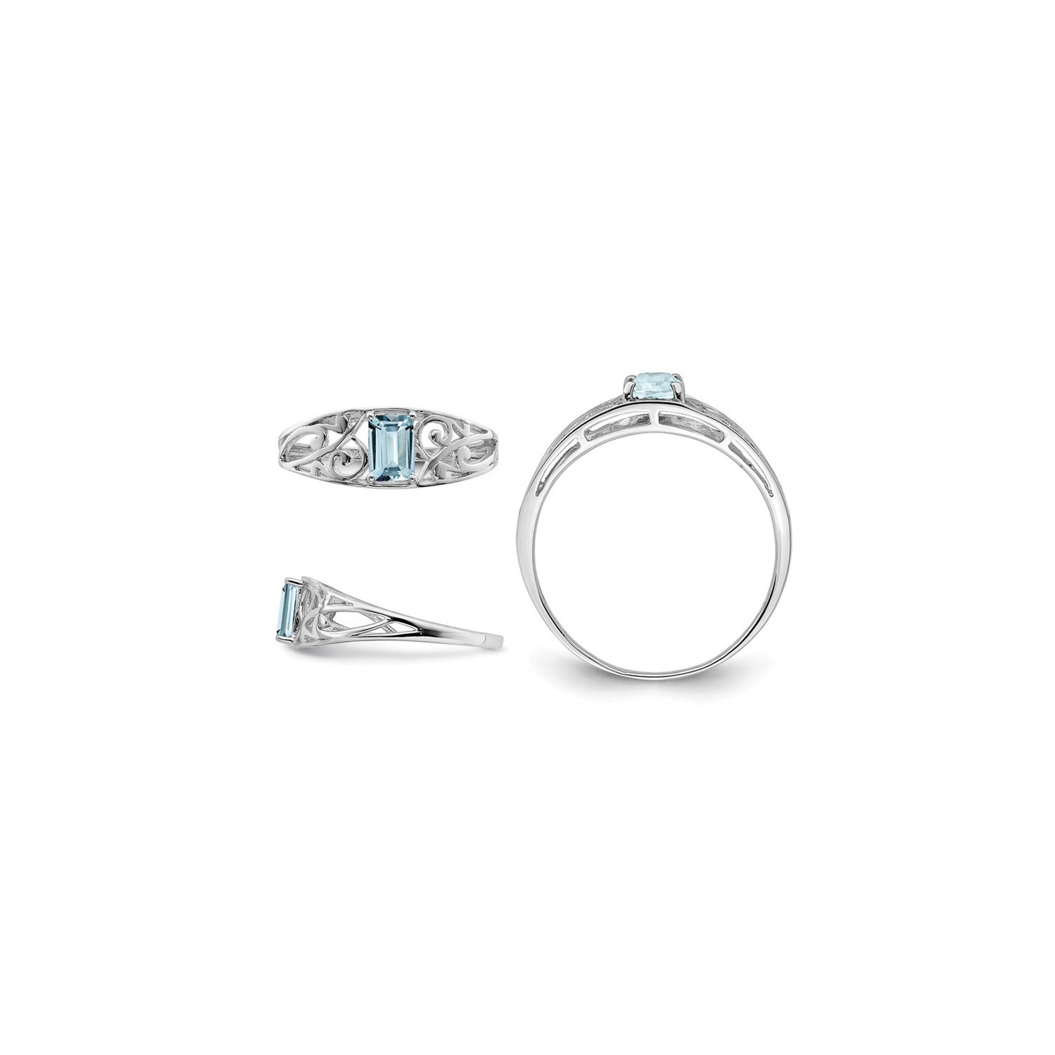 1/2 Carat Emerald-Cut Aquamarine Ring in Sterling Silver