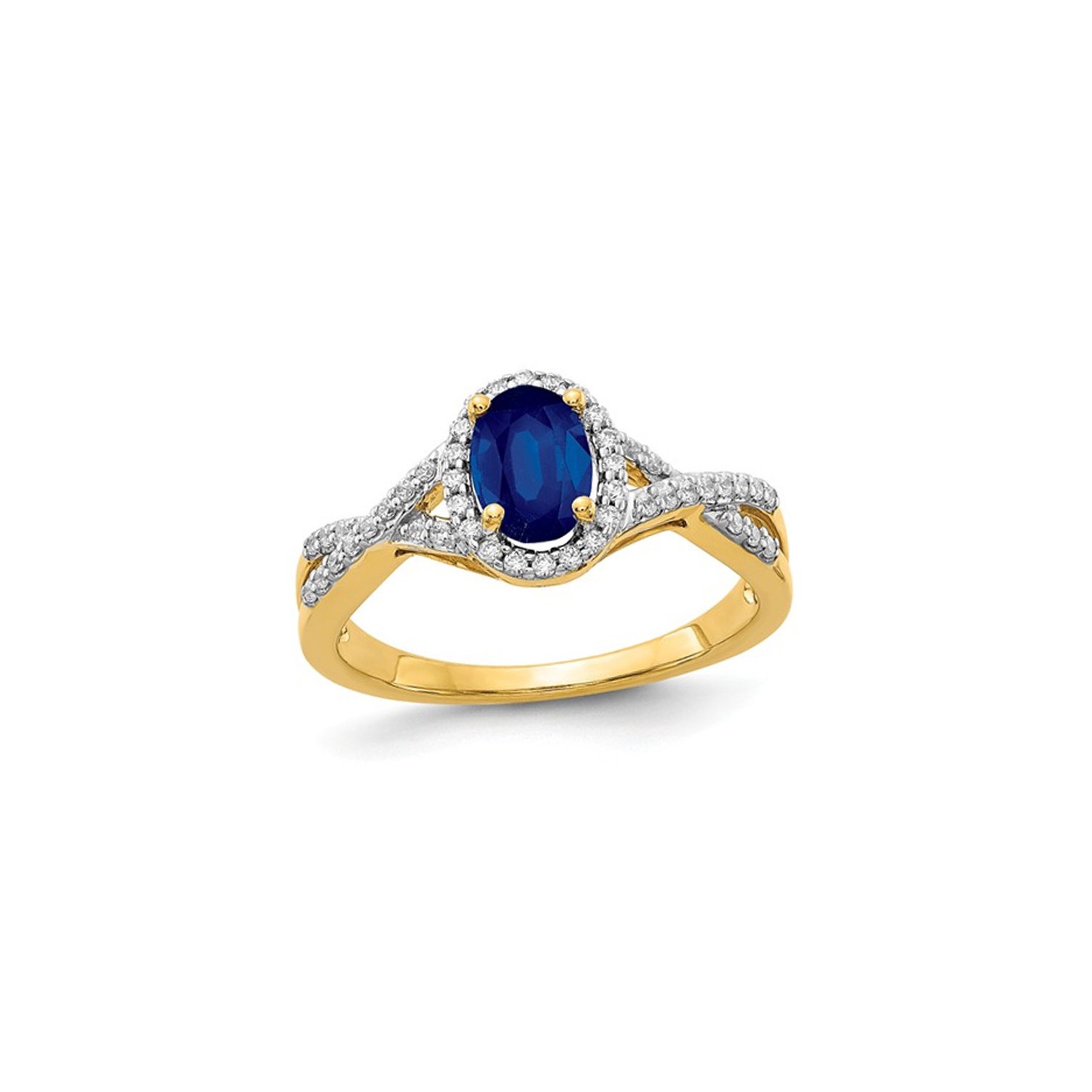 9/10 Carat Blue Sapphire Ring in 14K Yellow Gold with Diamonds