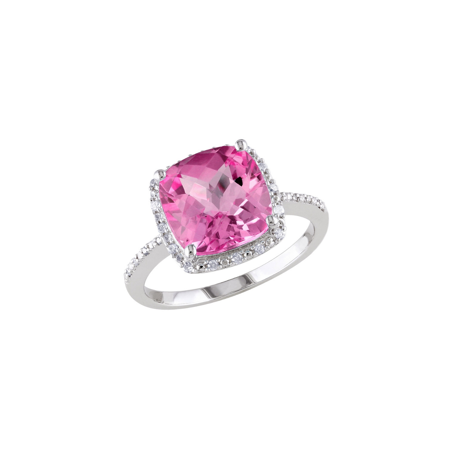5.80 Carat Lab-Created Pink Sapphire Ring with Accent Diamonds in Sterling Silver