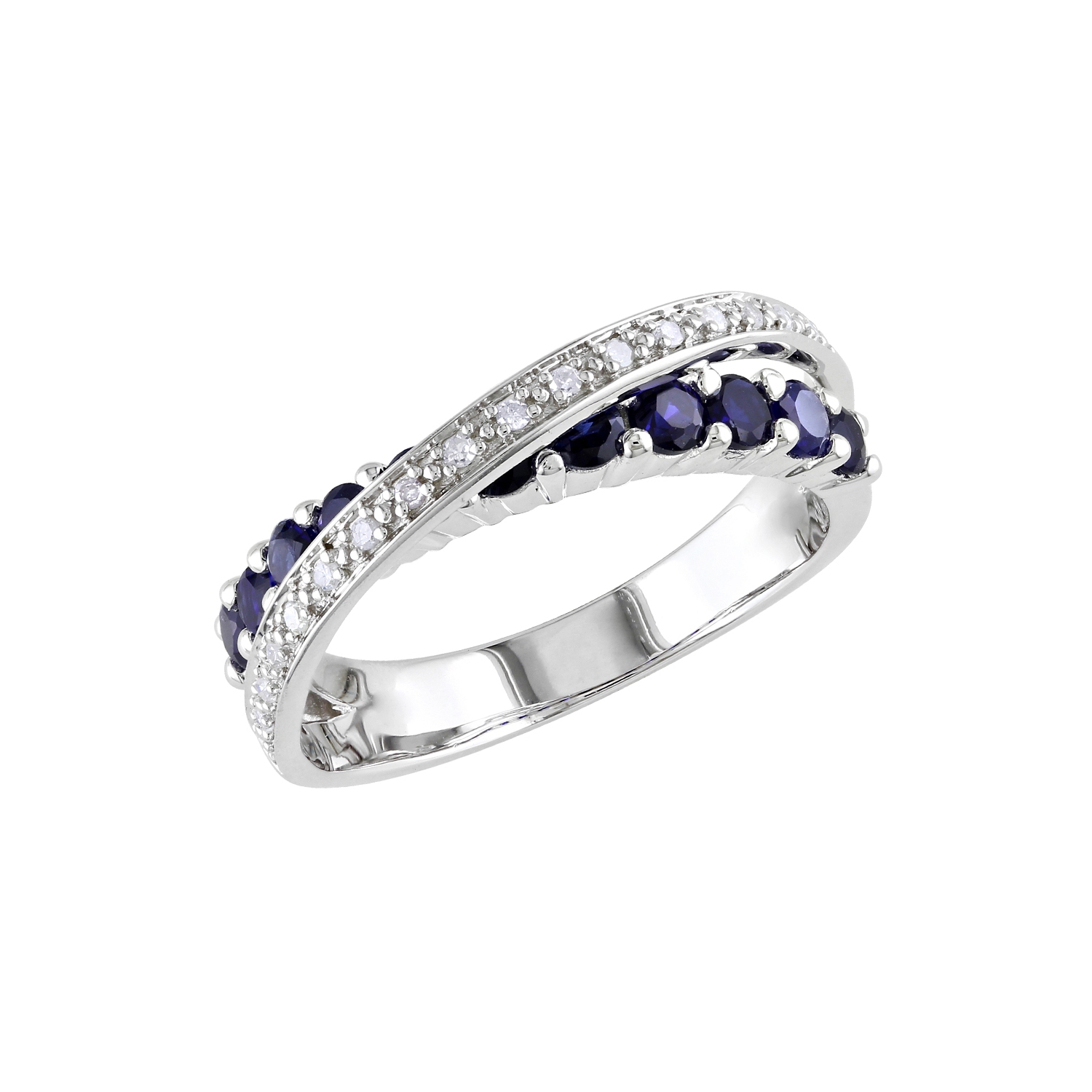 1.10 Carat Lab-Created Blue Sapphire Ring in Sterling Silver with Diamonds