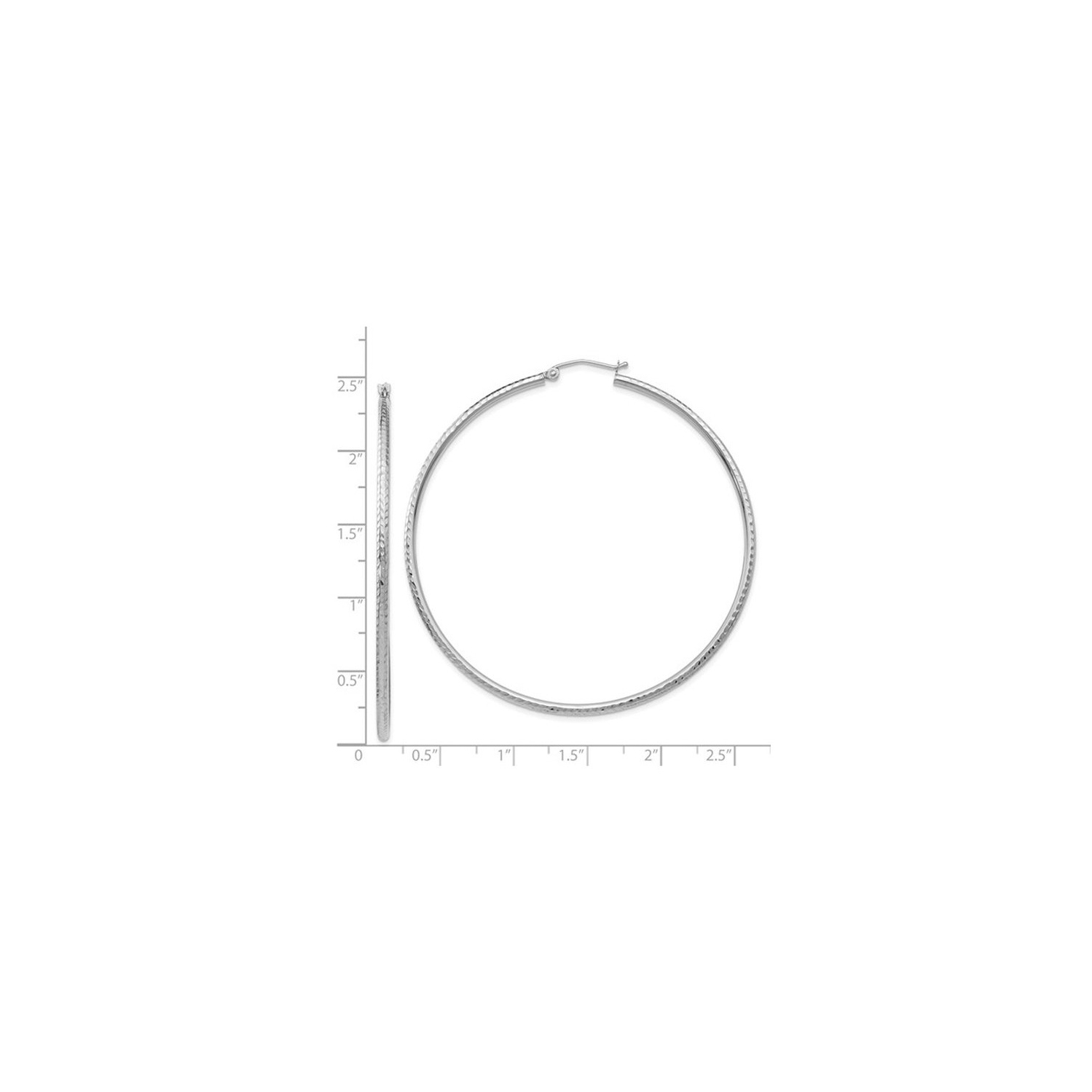 Extra Large Diamond Cut Hoop Earrings in 14K White Gold 2 1/2 Inch