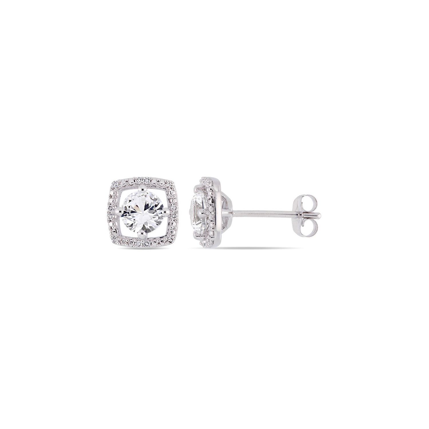 1 1/3 Carat Lab-Created White Sapphire Solitaire Earrings in 10K White Gold with Diamonds