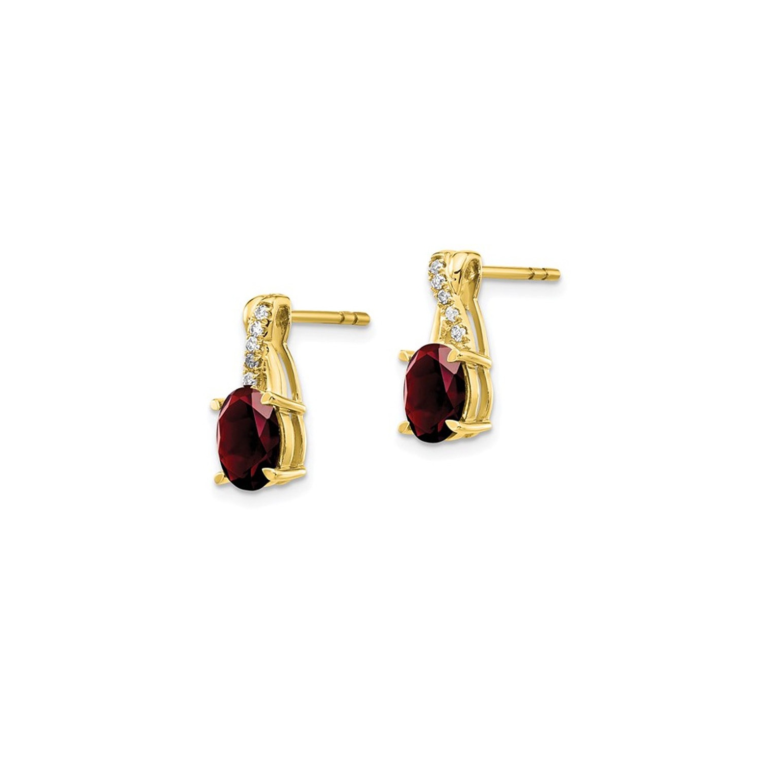 10K Yellow Gold Oval-Cut Post Button Garnet Earrings 1.50 Carat with Accent Diamonds