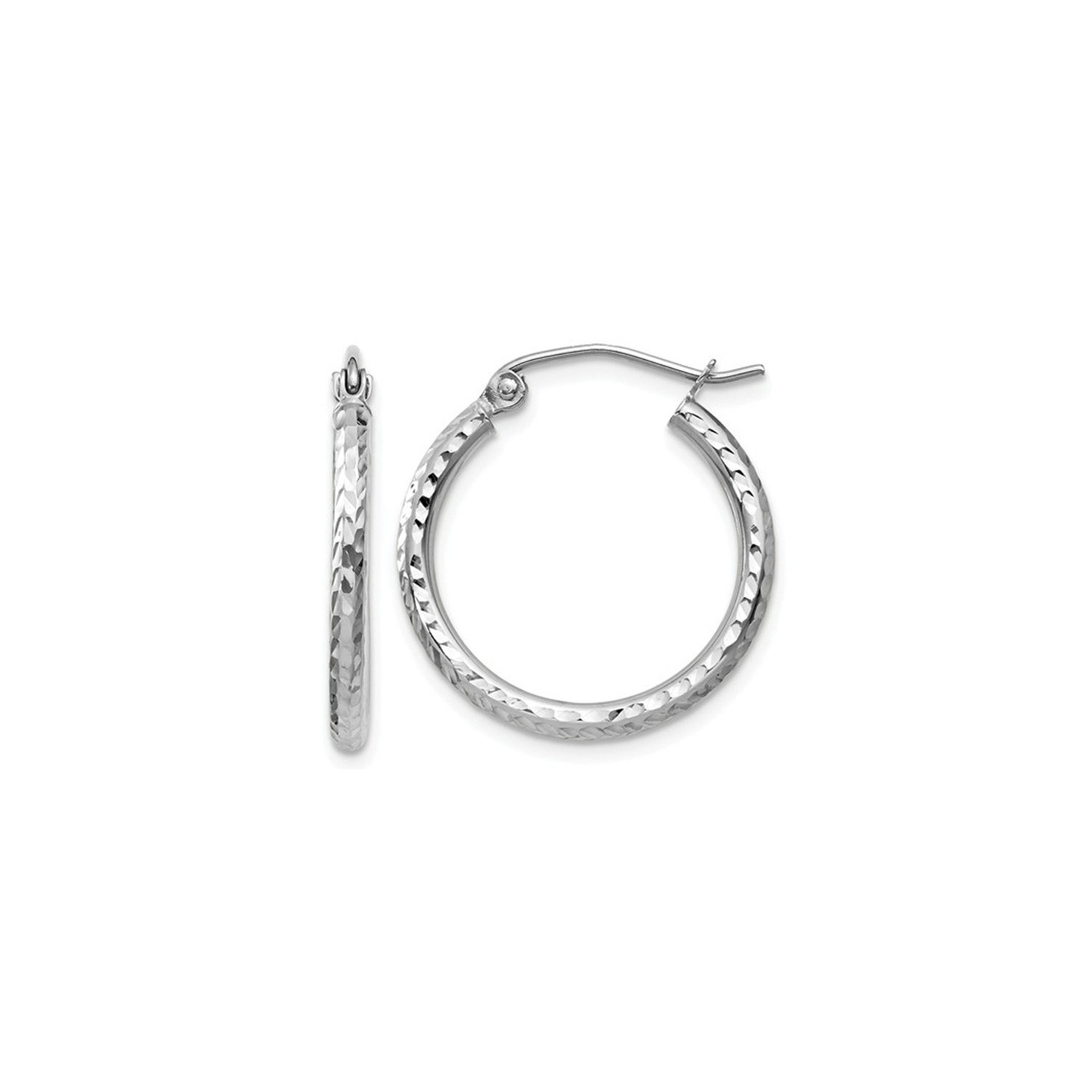 Diamond Cut Hoop Earrings 3/4 Inch in 14K White Gold