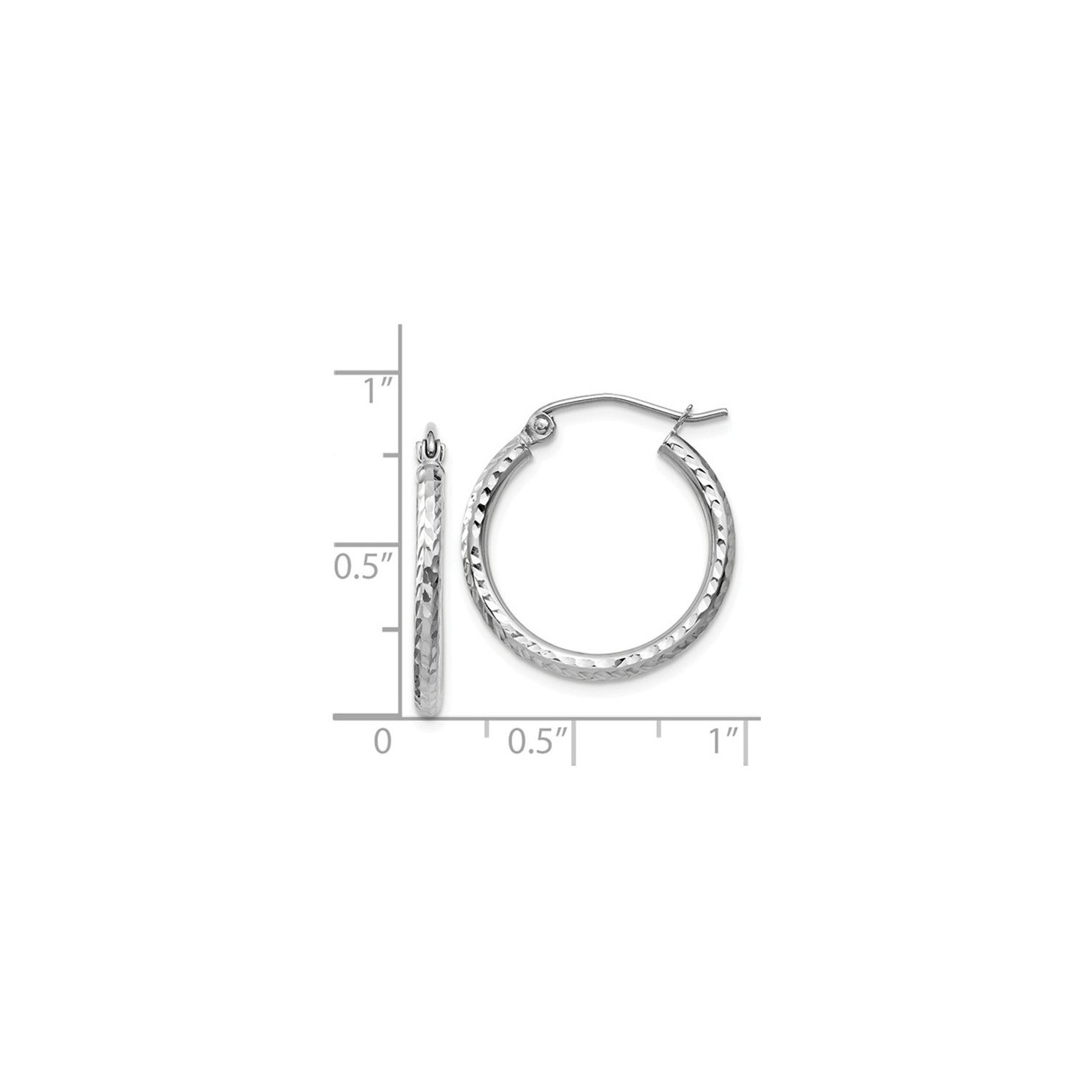 Diamond Cut Hoop Earrings 3/4 Inch in 14K White Gold