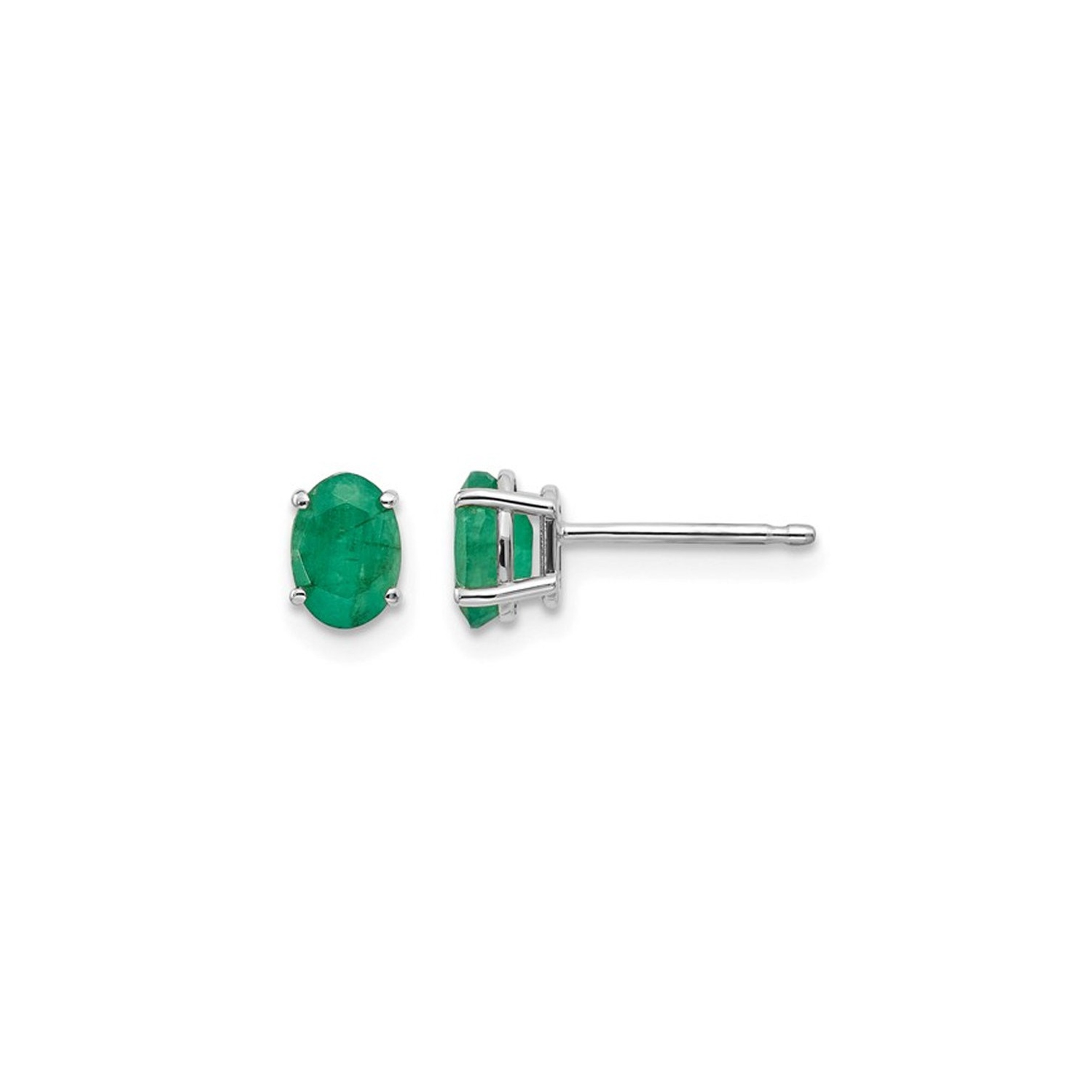 Oval Green Emerald Earrings 1/2 Carat in 14K White Gold