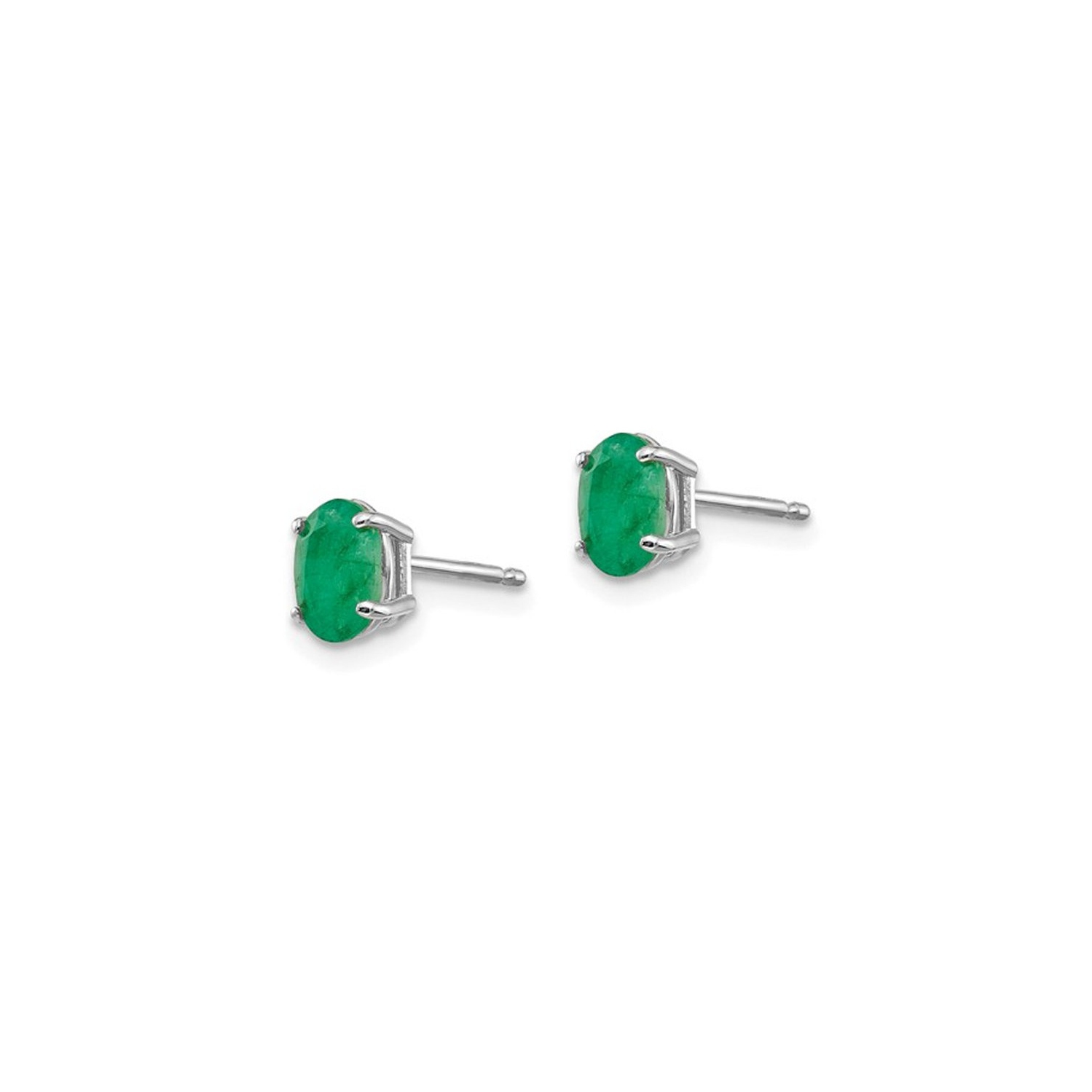 Oval Green Emerald Earrings 1/2 Carat in 14K White Gold