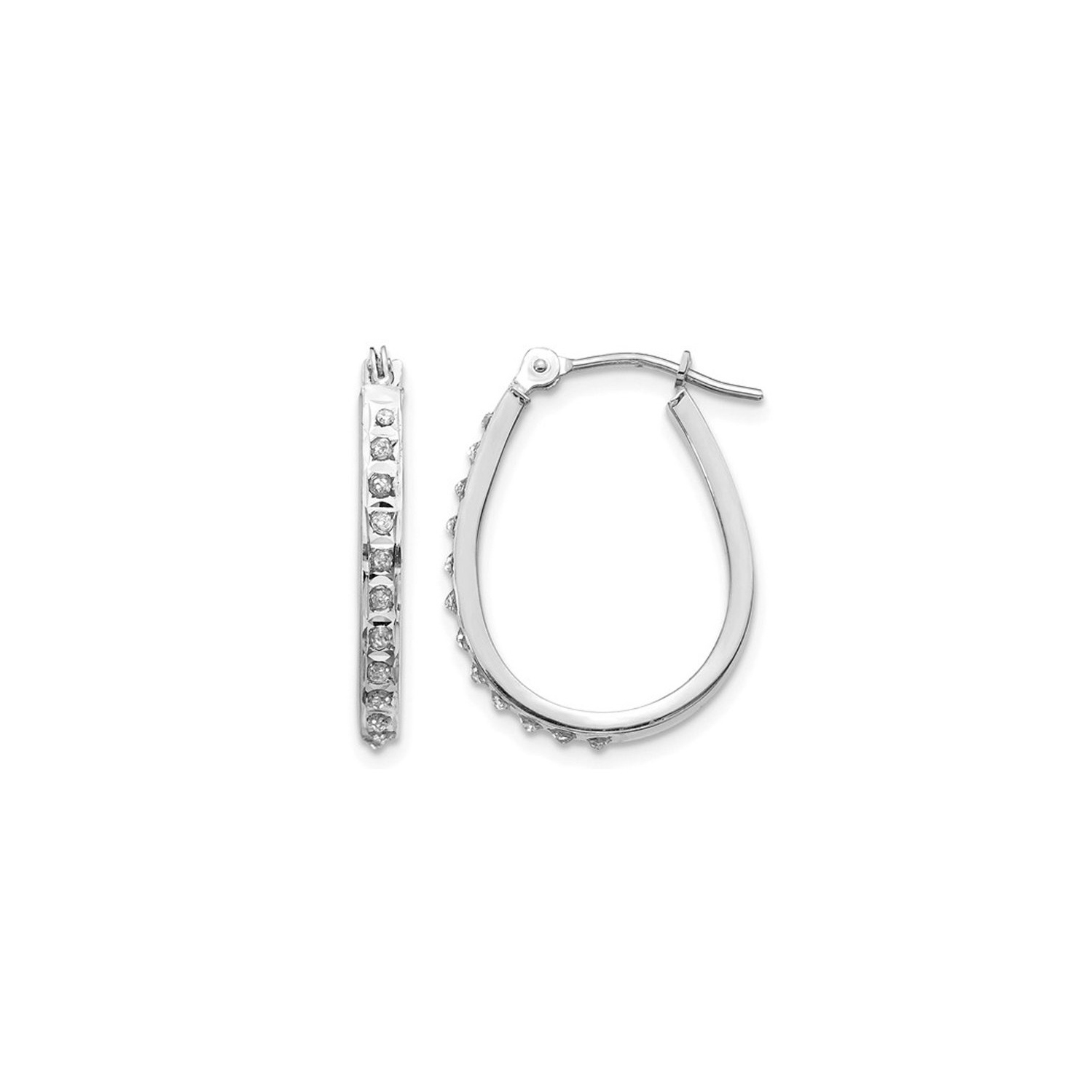 Diamond Accent Oval Hoop Earrings in 14K White Gold