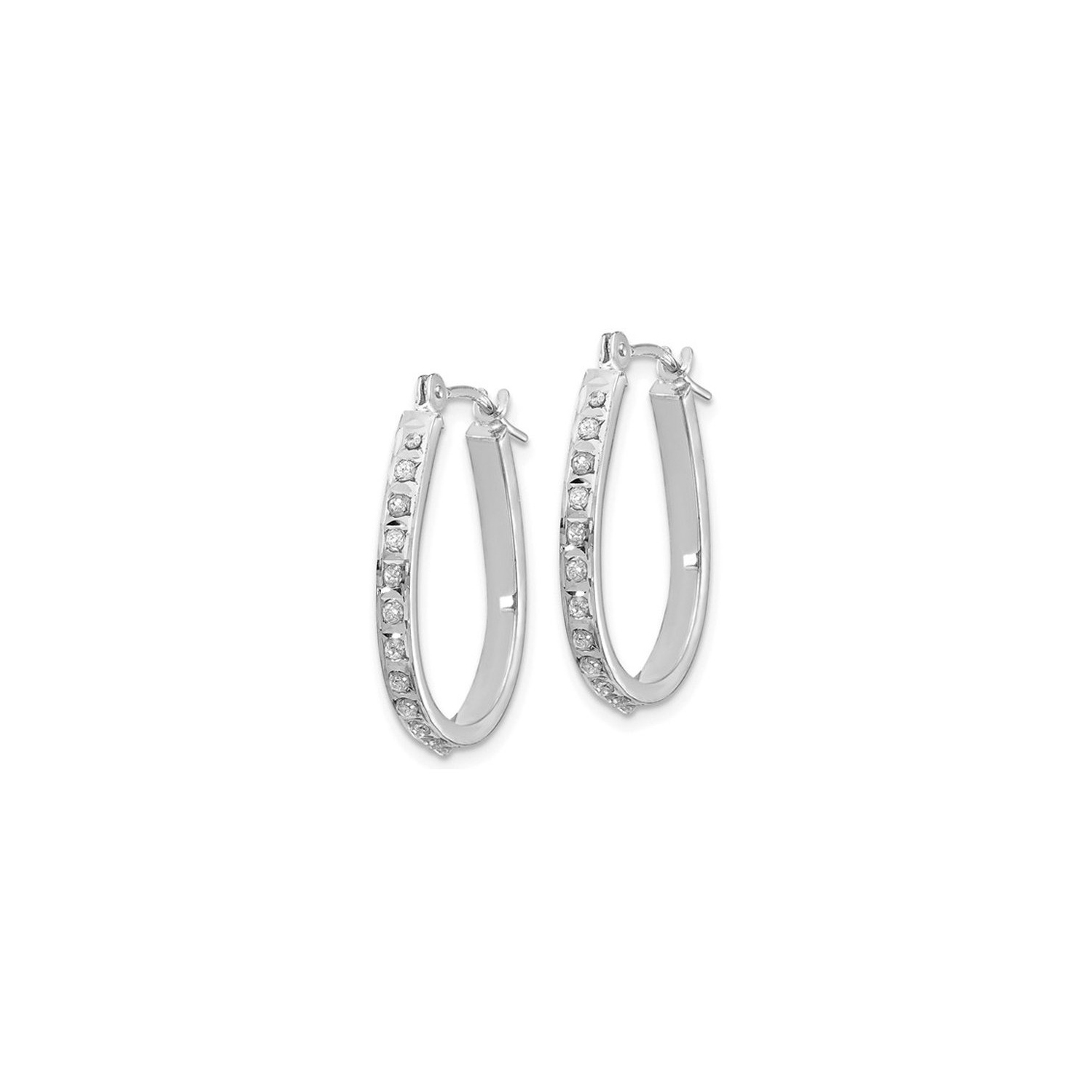 Diamond Accent Oval Hoop Earrings in 14K White Gold