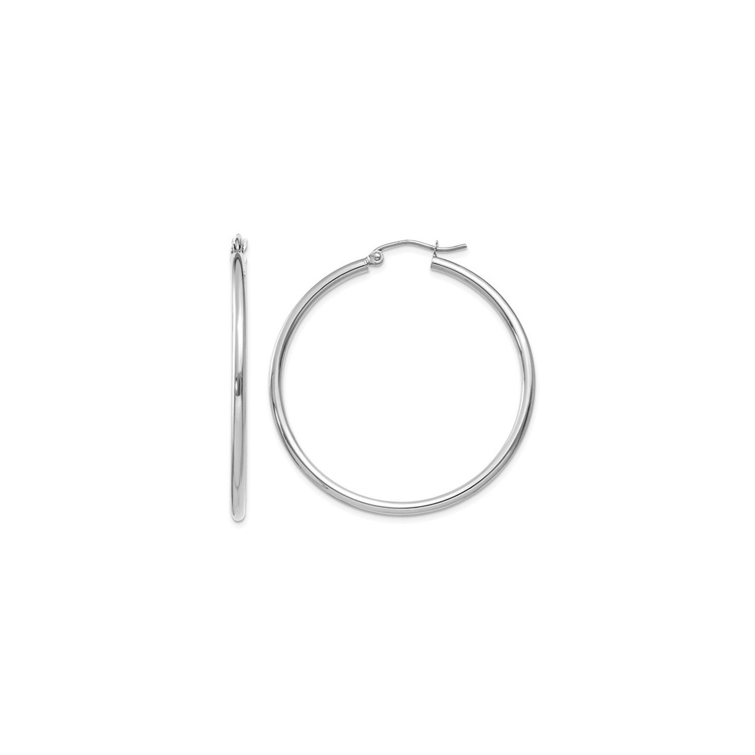 14K White Gold Hoop Earrings 1 2/5 inch