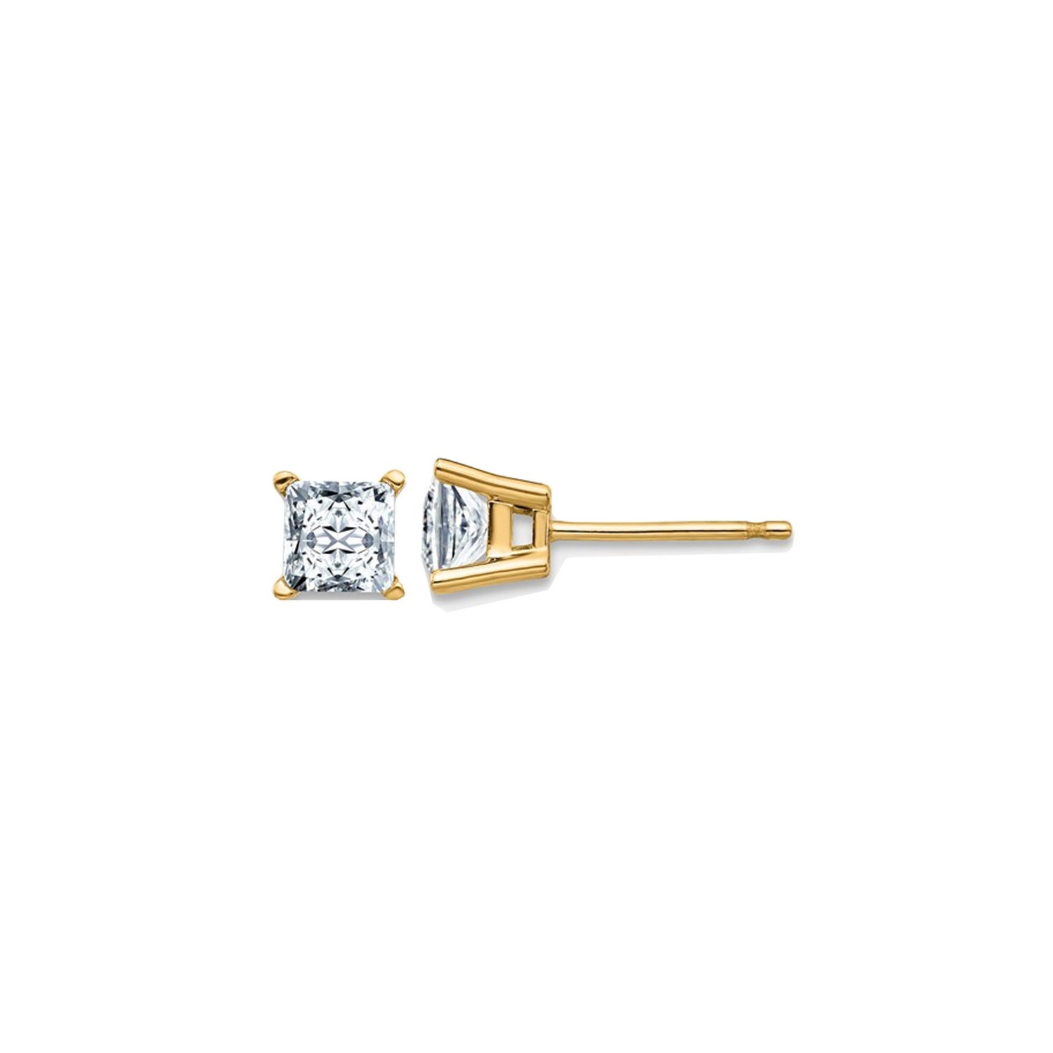 1.00 Carat Synthetic Colorless Moissanite (4.5mm) Princess Cut Solitaire Earrings in 14K Gold