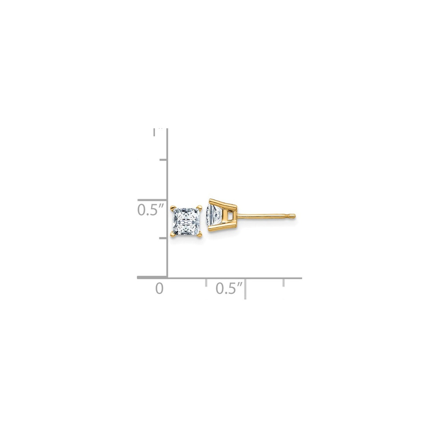 1.00 Carat Synthetic Colorless Moissanite (4.5mm) Princess Cut Solitaire Earrings in 14K Gold