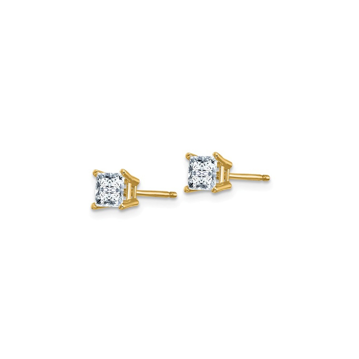 1.00 Carat Synthetic Colorless Moissanite (4.5mm) Princess Cut Solitaire Earrings in 14K Gold
