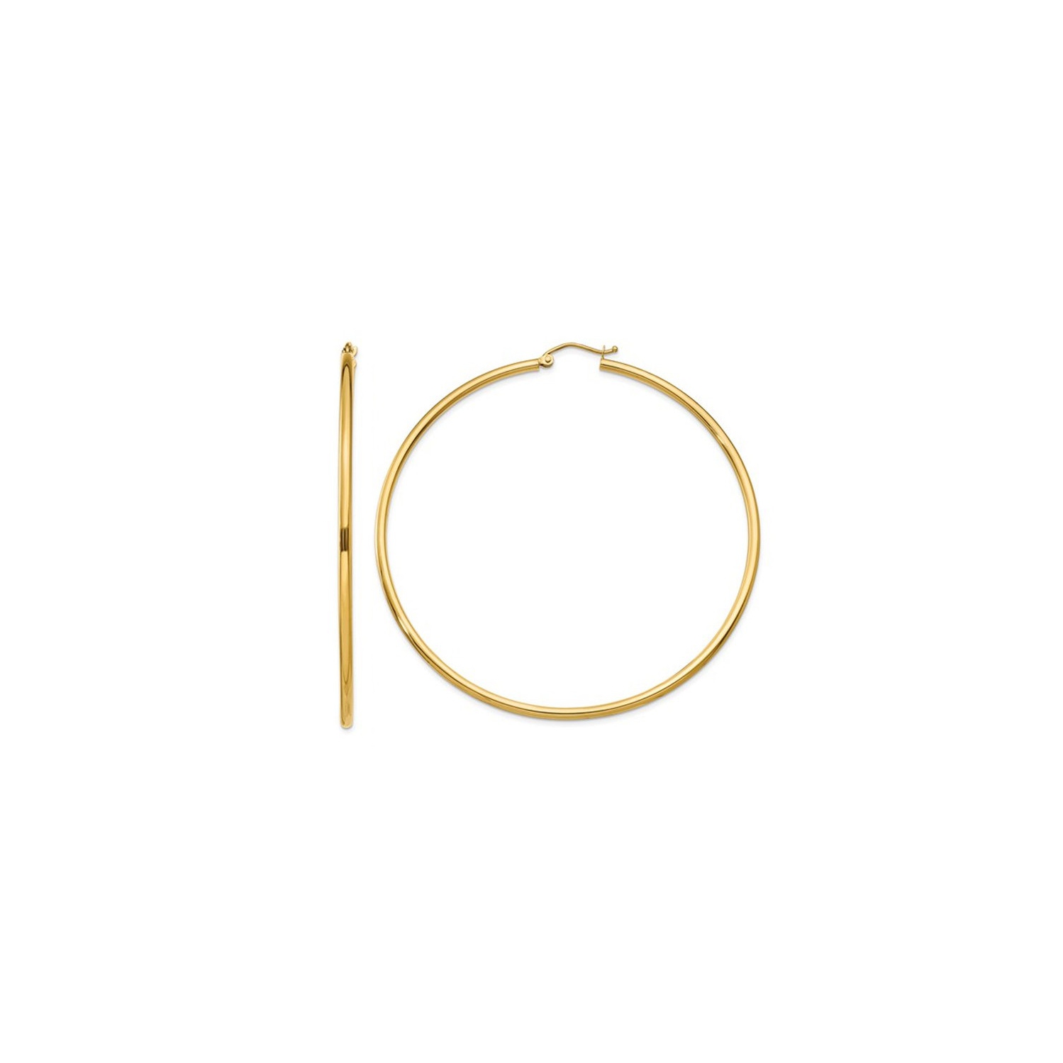 14K Yellow Gold Extra Large Hoop Earrings 2 1/2 Inch