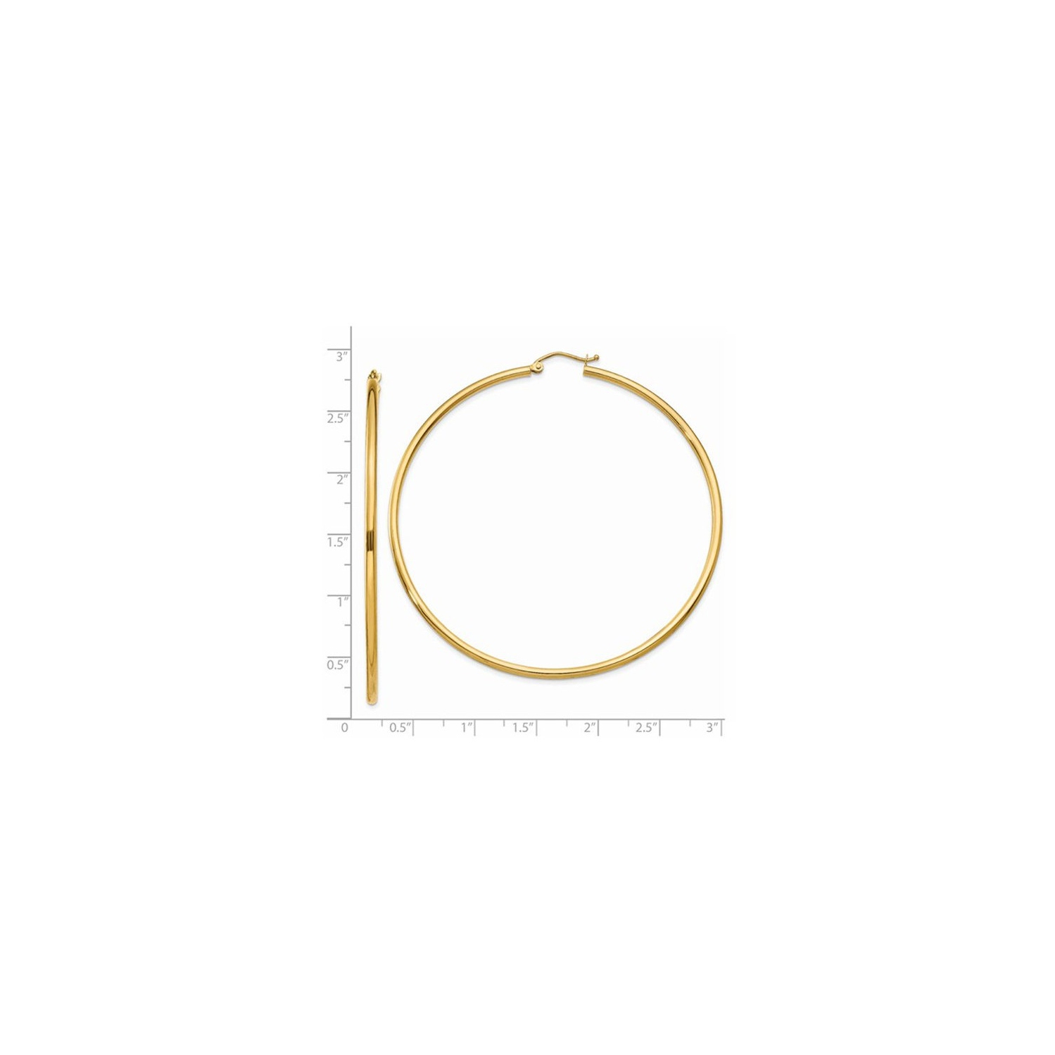 14K Yellow Gold Extra Large Hoop Earrings 2 1/2 Inch