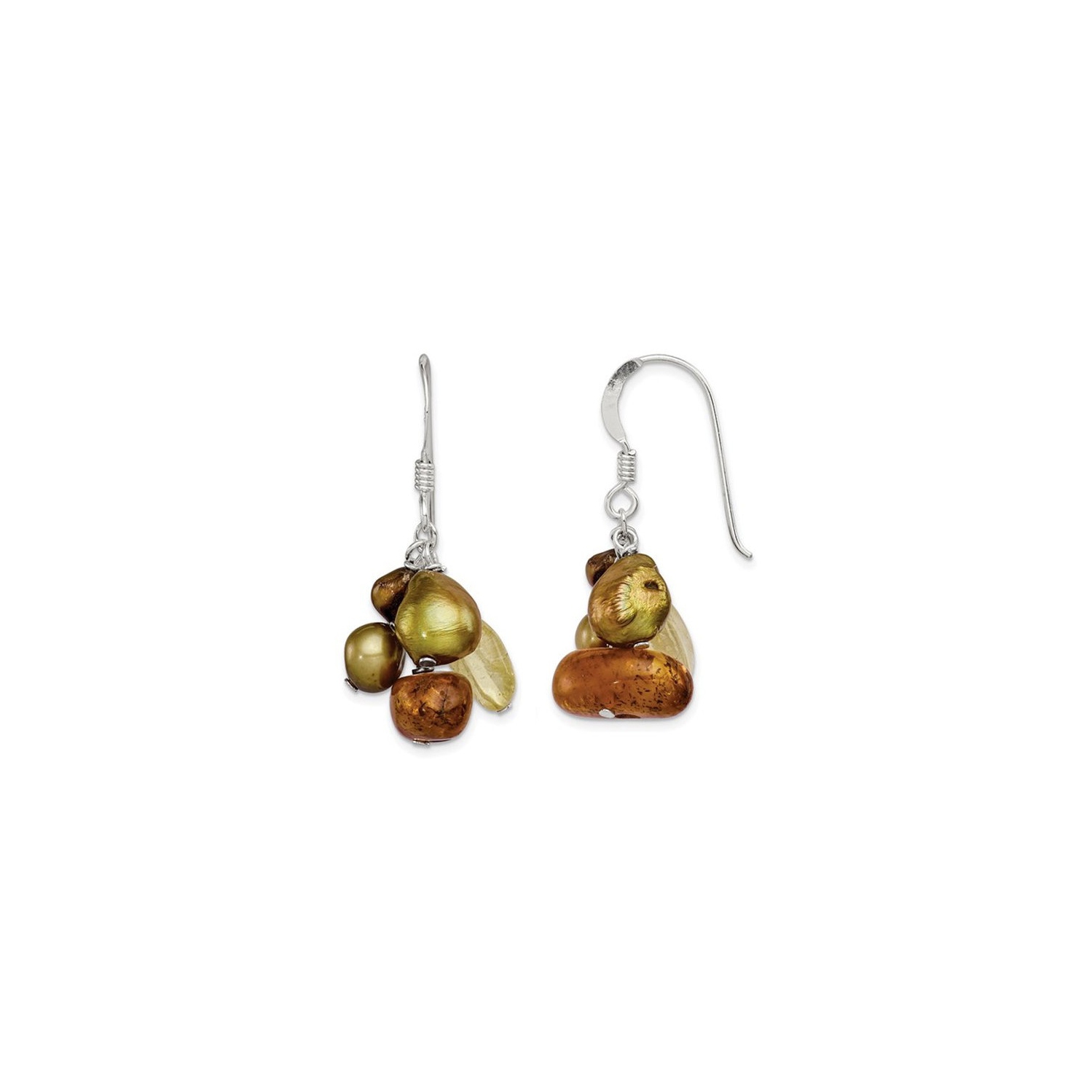 Cultured Freshwater Pearl, Citrine and Amber Earrings in Sterling Silver