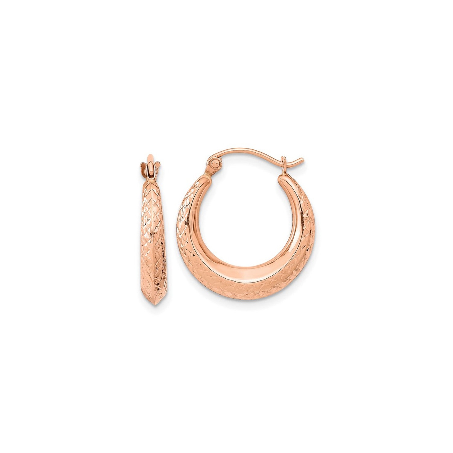 14K Rose Pink Gold Textured Hollow Hoop Earrings