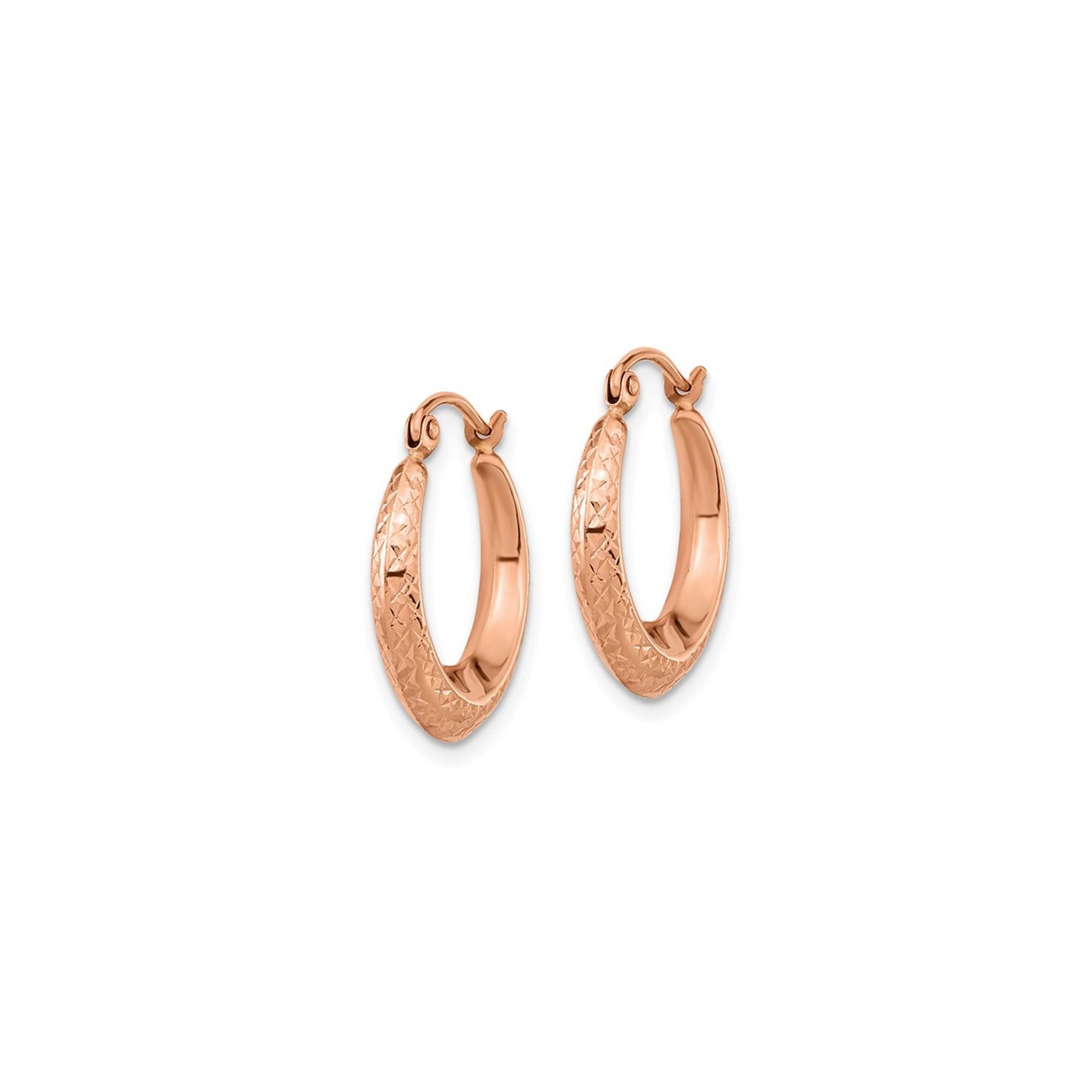 14K Rose Pink Gold Textured Hollow Hoop Earrings