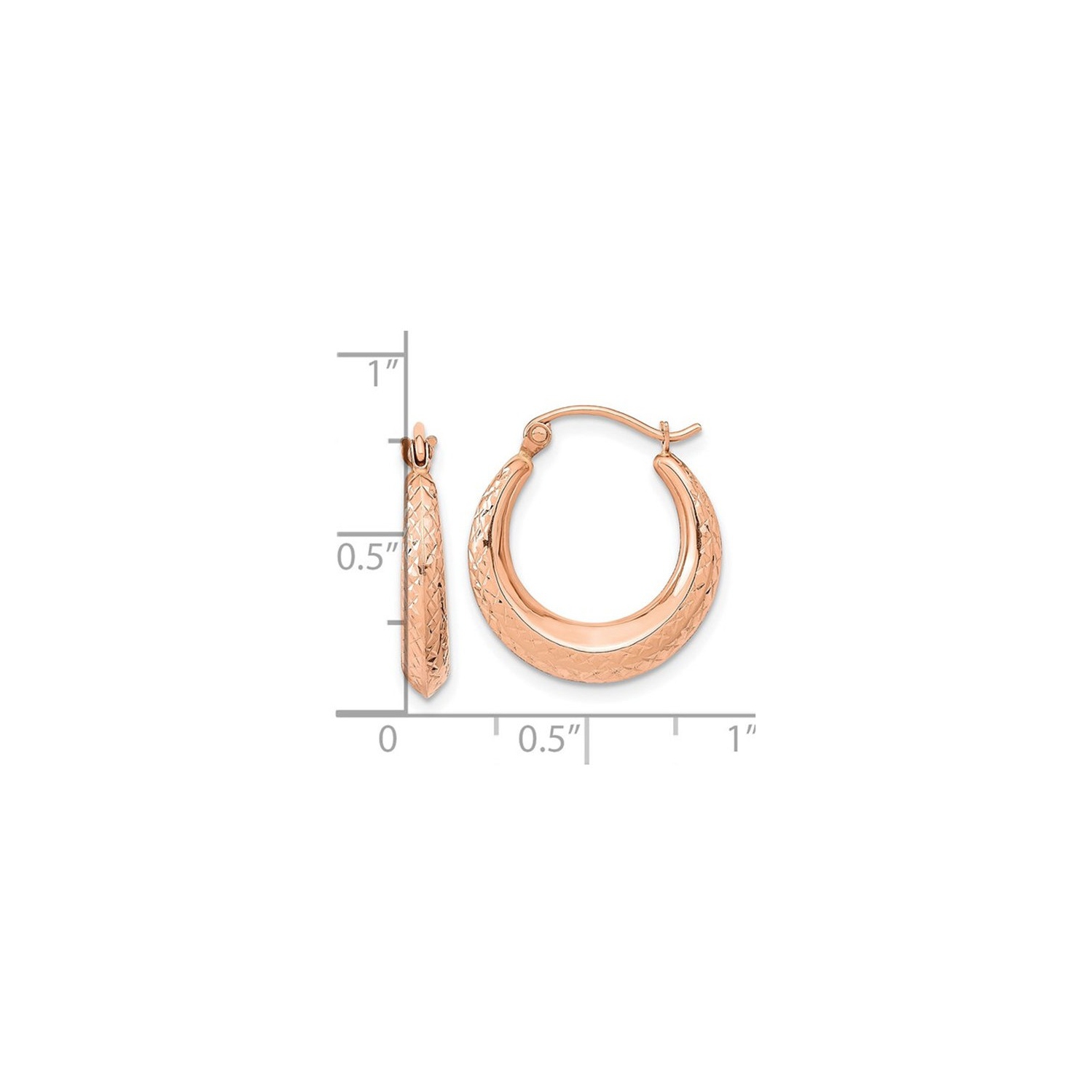 14K Rose Pink Gold Textured Hollow Hoop Earrings