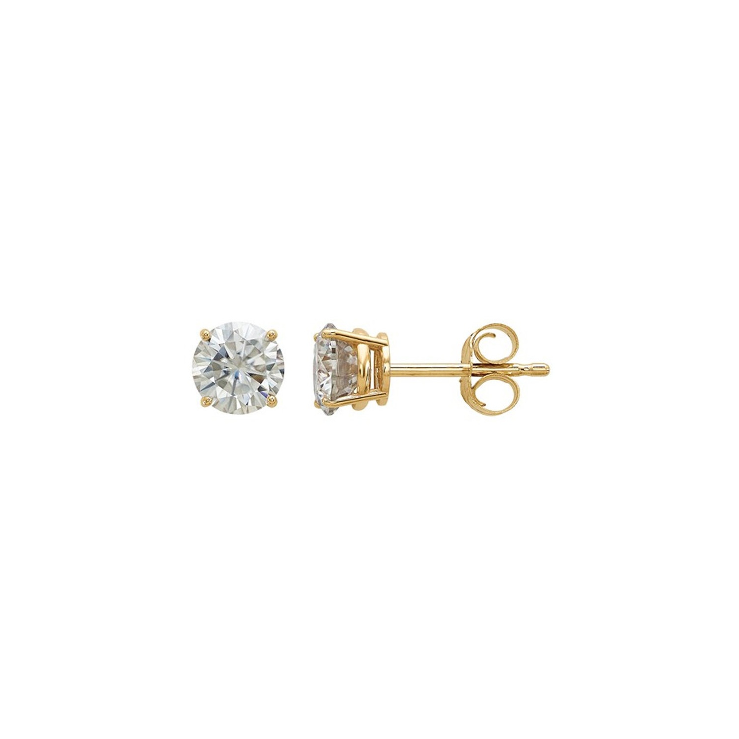 Synthetic Moissanite Solitaire Earrings 0.88 Carat 14K Yellow Gold (1Ct Diamond Look)