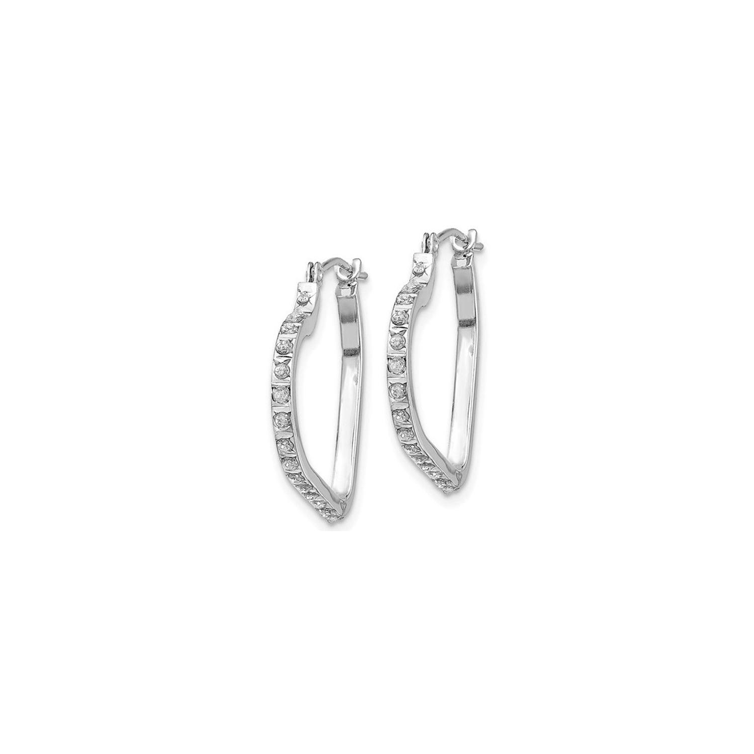Accent Diamond Heart Hoop Earrings in 14K White Gold