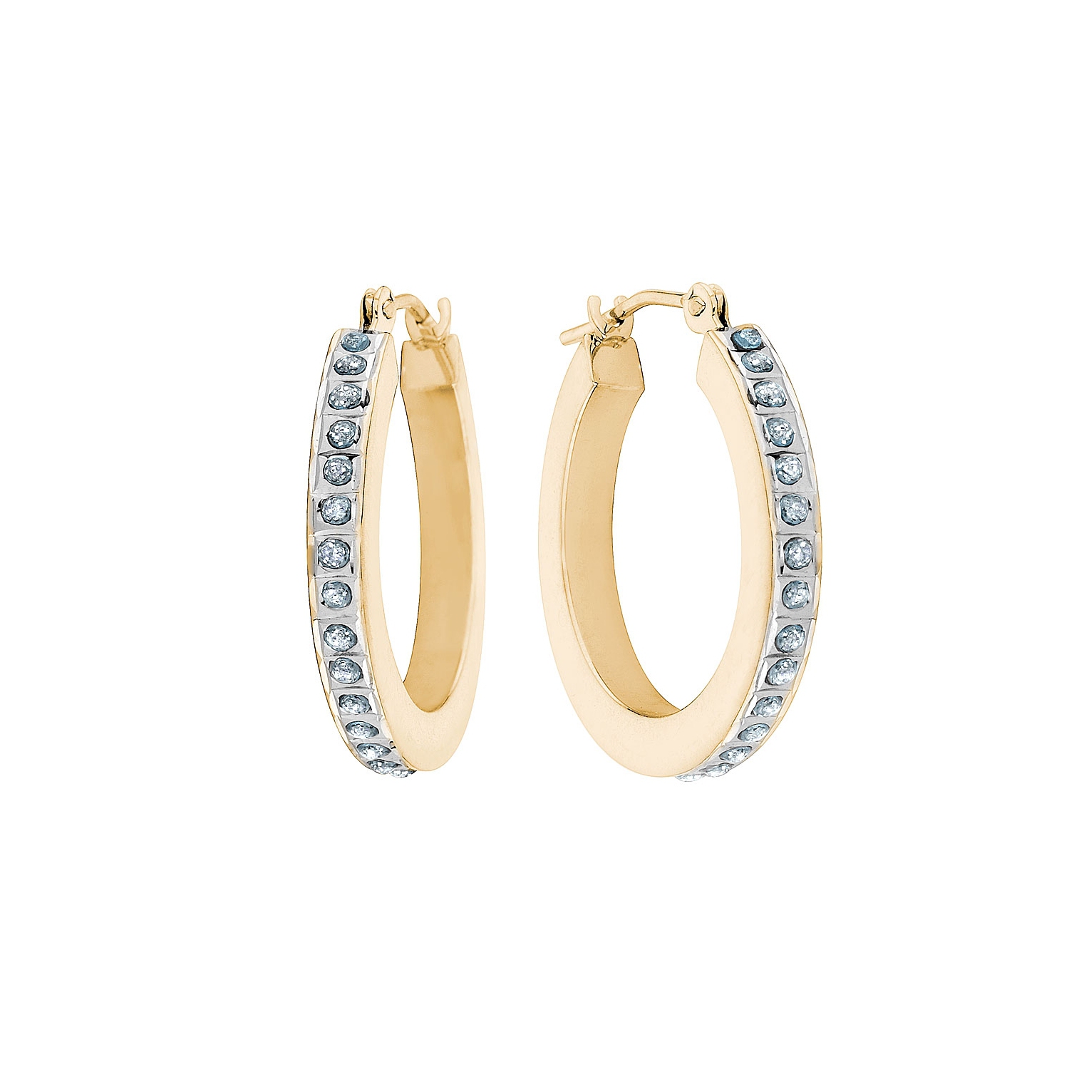 Accent Diamond Round Hoop Earrings in 14K Yellow Gold